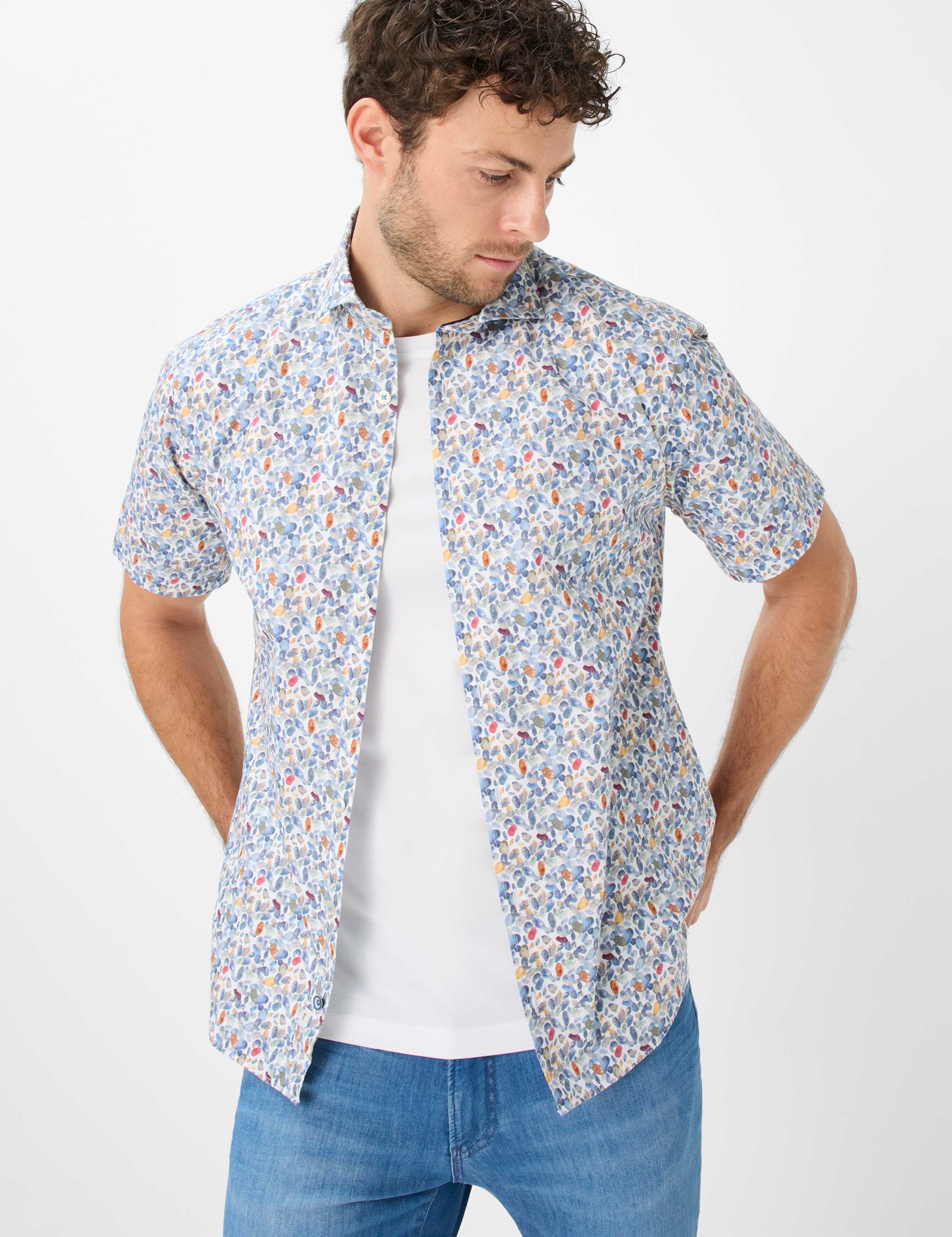 BRAX Hardy P Kurzarm Hemd - Riviera Speckled Blue - 74420600 46-3148-24 von BRAX