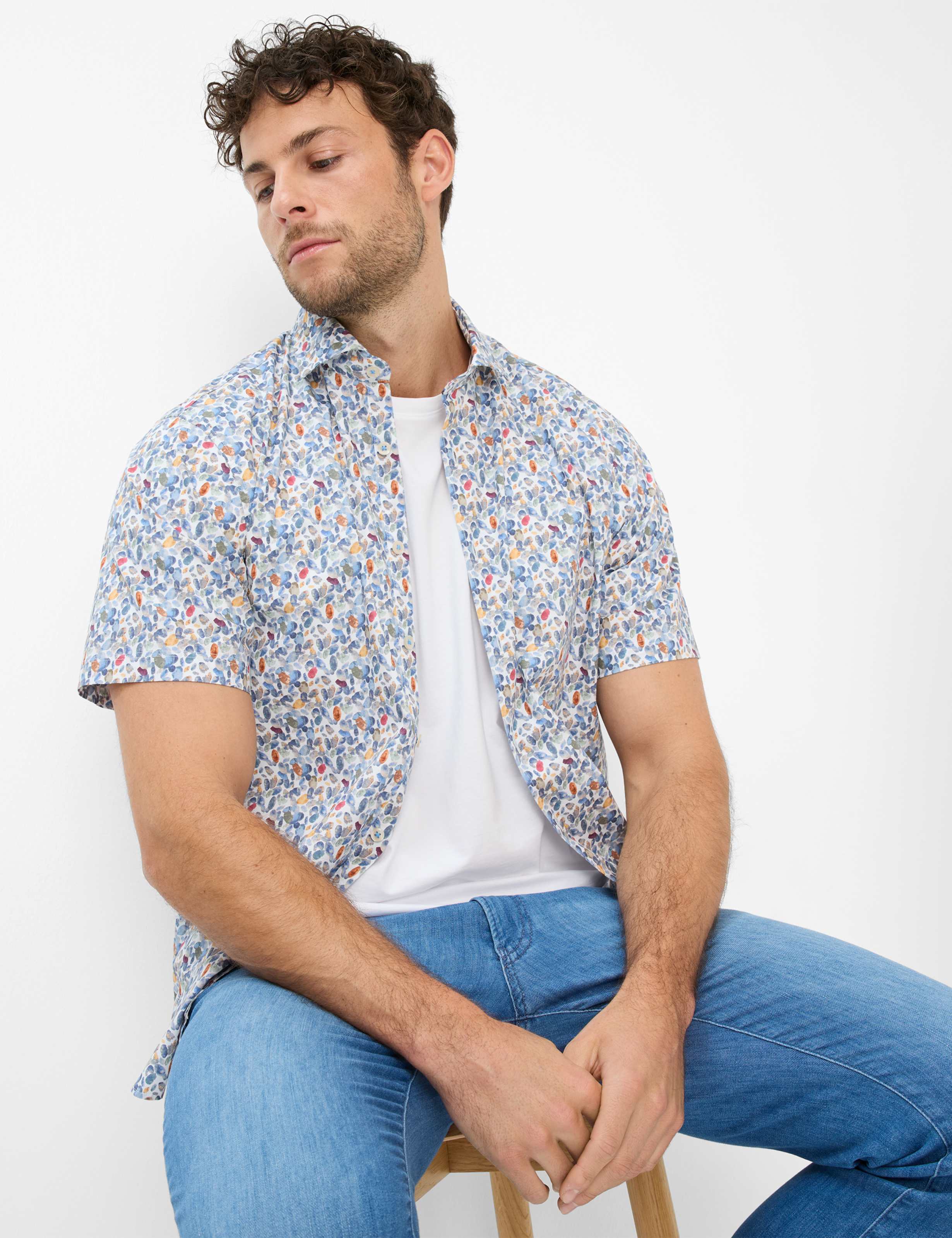 BRAX Hardy P Kurzarm Hemd - Riviera Speckled Blue - 74420600 46-3148-24 von BRAX
