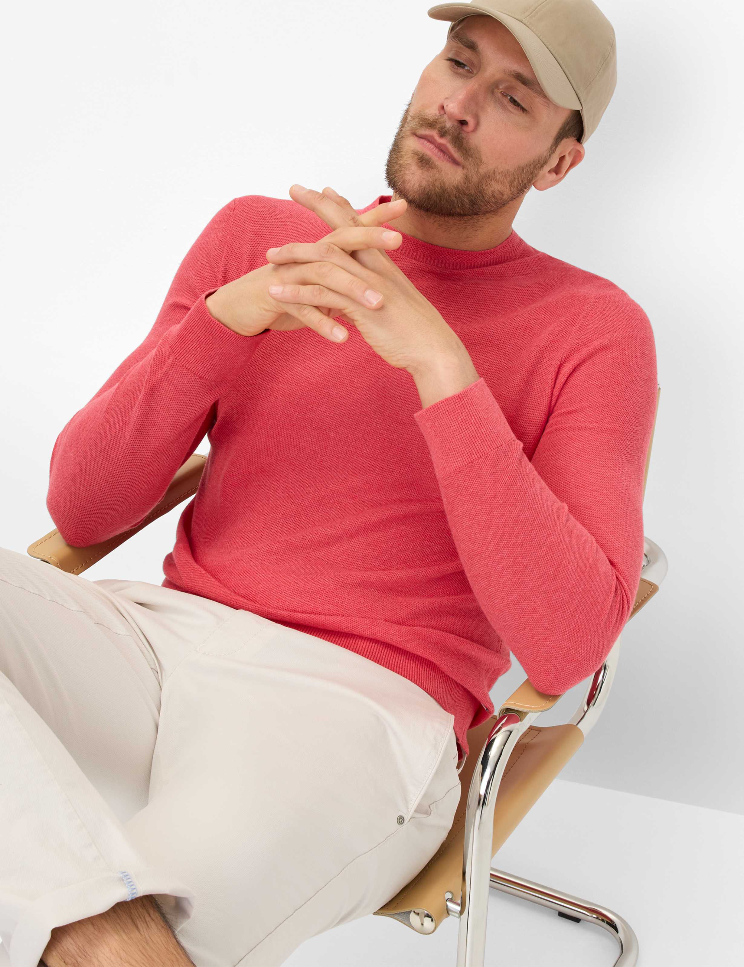 BRAX RICK Strickpullover Rundhals - Sunset Coral Red - 70126800 26-4108-45 von BRAX