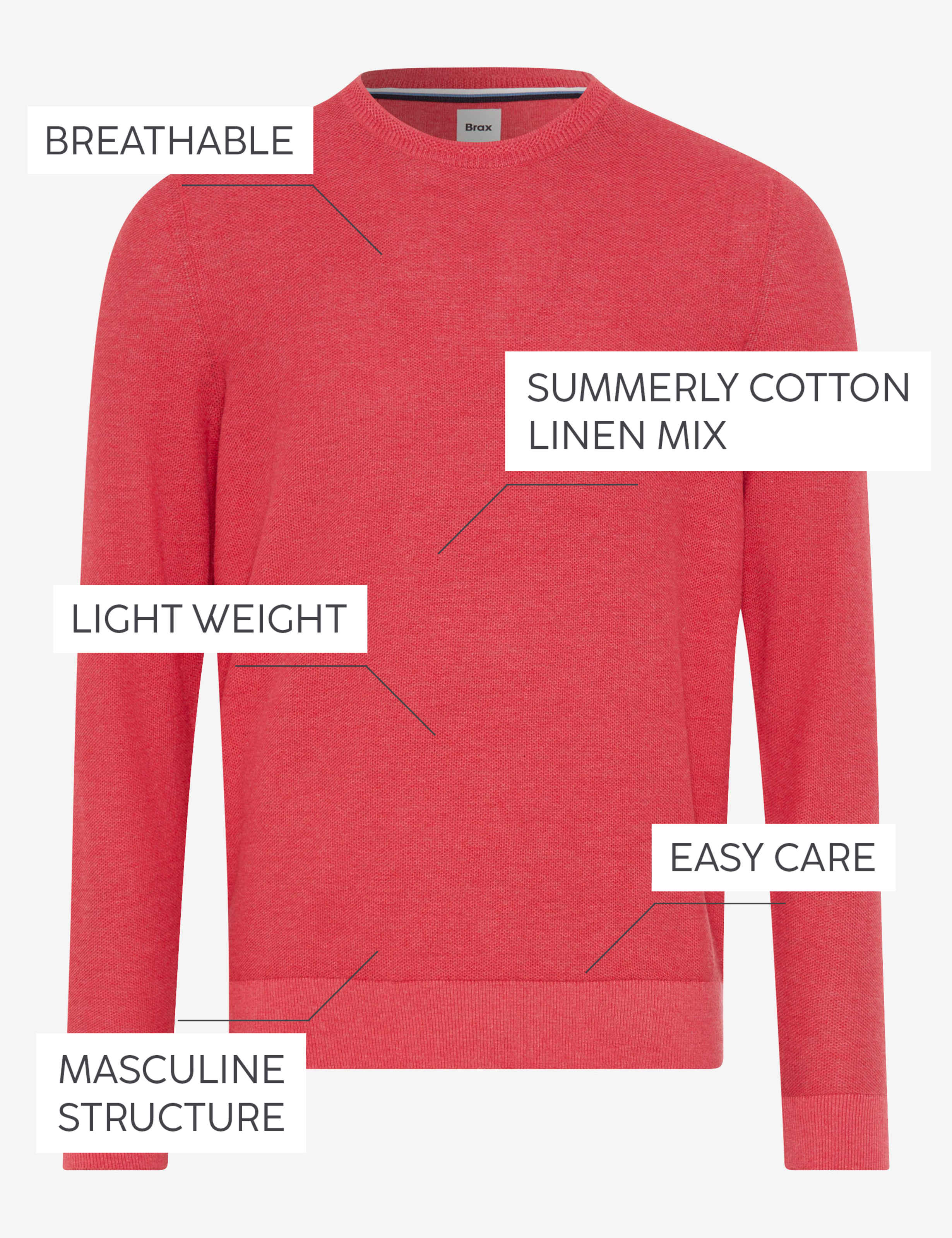 BRAX RICK Strickpullover Rundhals - Sunset Coral Red - 70126800 26-4108-45 von BRAX