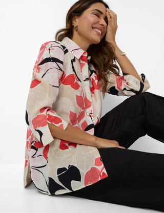 BRAX VICKI 3/4 Bluse - Coral Watercolor Cream - 94120200 41-7648-45