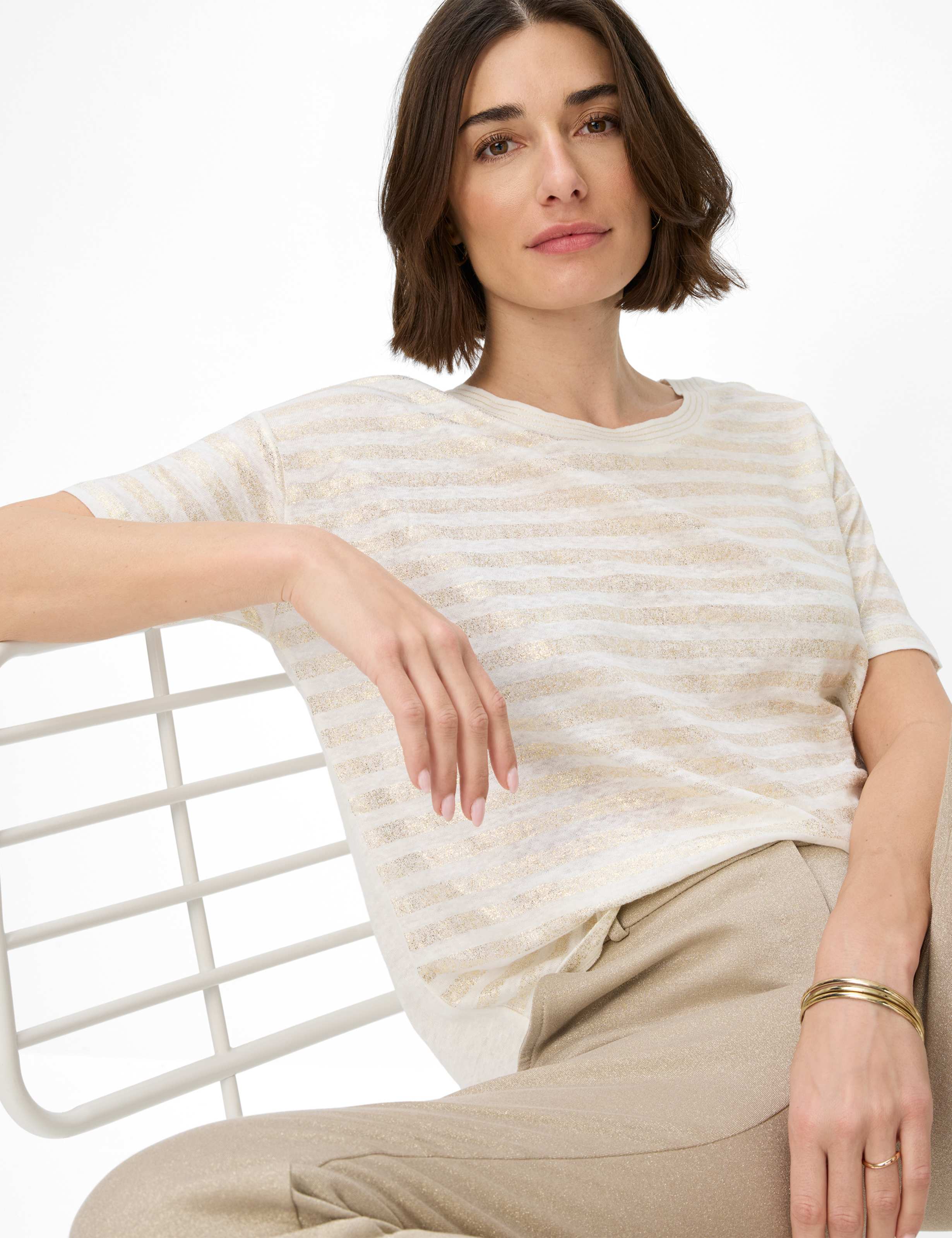 BRAX Candice T-Shirt - Sunlit Almond Stripe - 90638600 36-7218-54 von BRAX