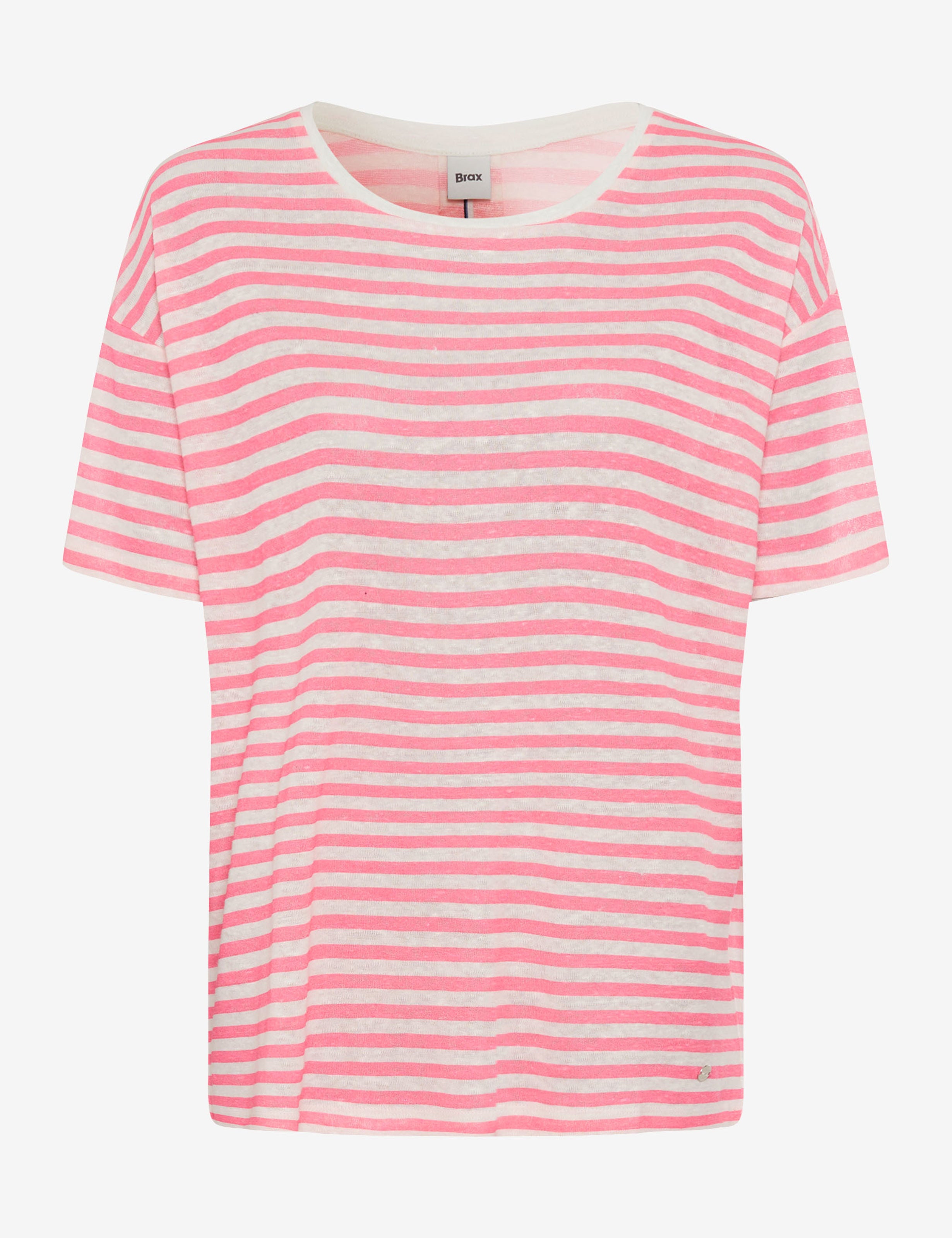 BRAX Candice Kurzarm T-Shirt - Coral Whisper Stripes - 90644700 36-7288-80