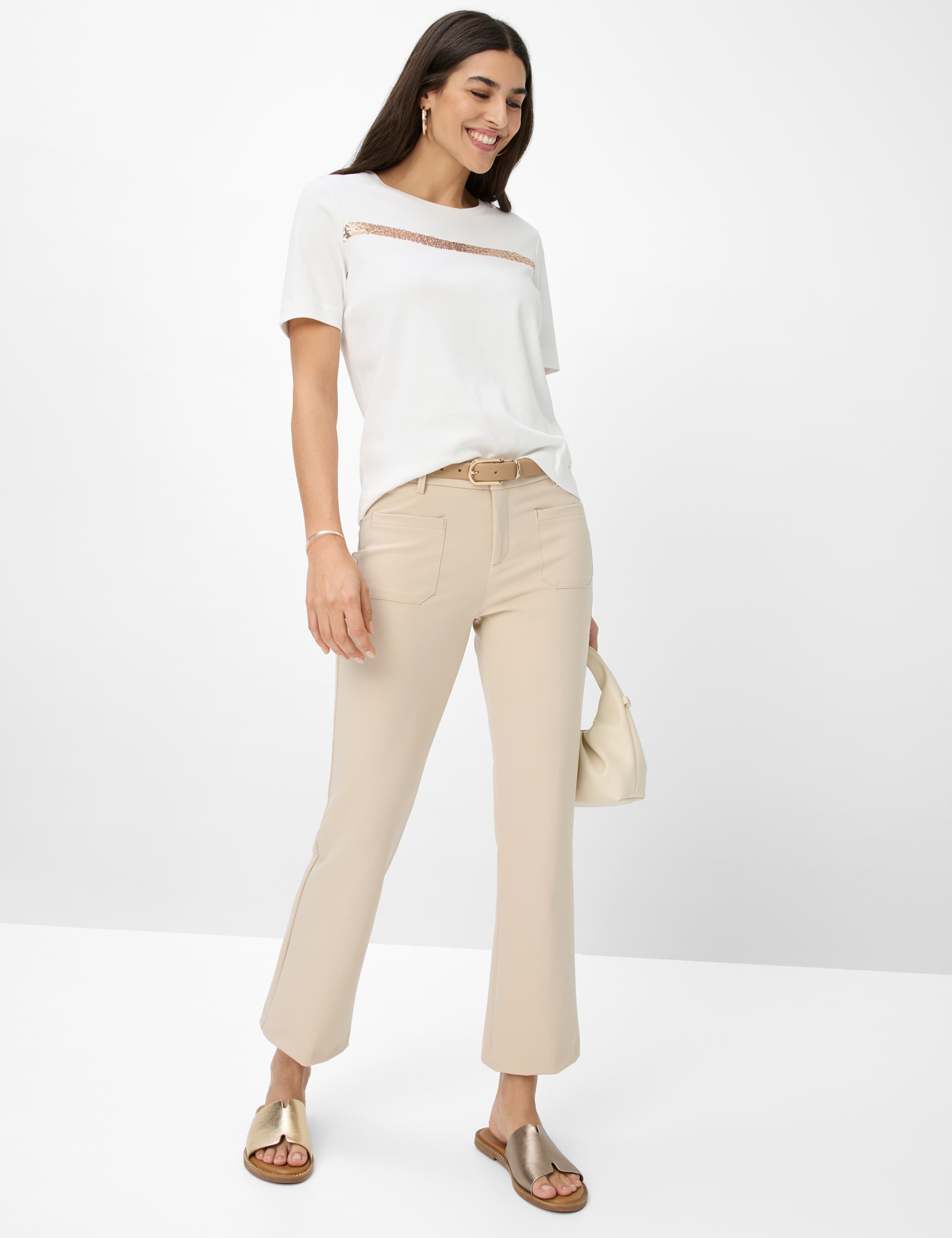 BRAX CIRA Kurzarm T-Shirt - Champagne Stripe Sparkle - 90639700 36-5858-98 von BRAX