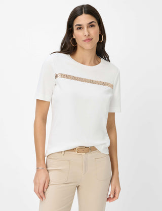 BRAX CIRA Kurzarm T-Shirt - Champagne Stripe Sparkle - 90639700 36-5858-98