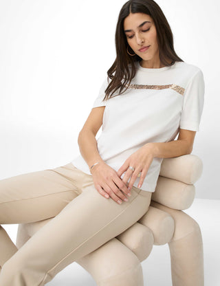 BRAX CIRA Kurzarm T-Shirt - Champagne Stripe Sparkle - 90639700 36-5858-98