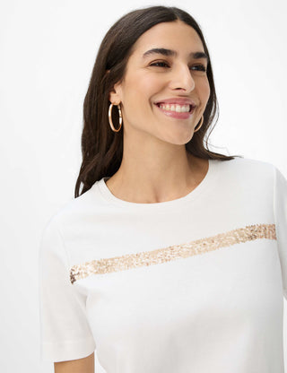 BRAX CIRA Kurzarm T-Shirt - Champagne Stripe Sparkle - 90639700 36-5858-98