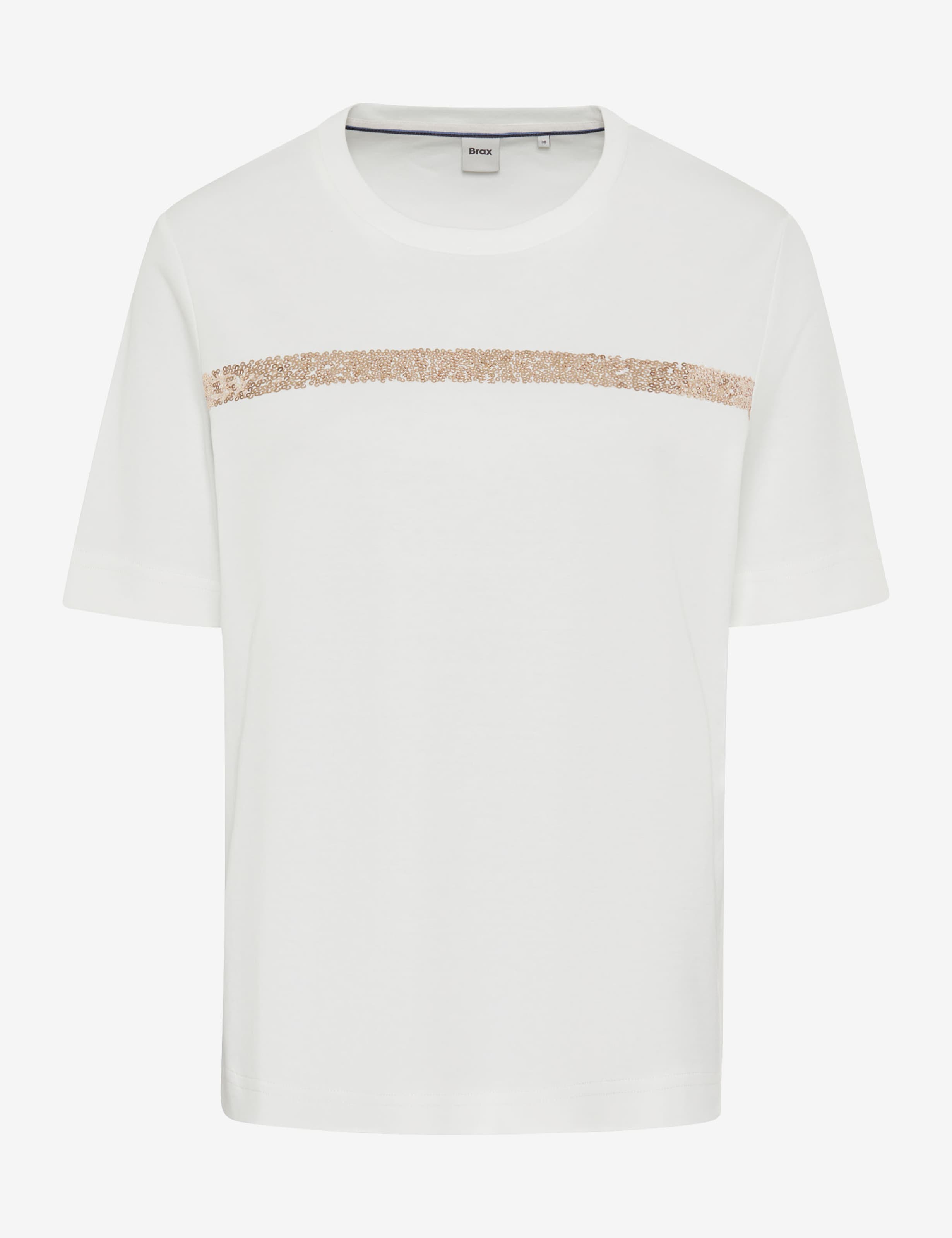 BRAX CIRA Kurzarm T-Shirt - Champagne Stripe Sparkle - 90639700 36-5858-98