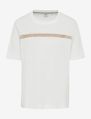 BRAX CIRA Kurzarm T-Shirt - Champagne Stripe Sparkle - 90639700 36-5858-98