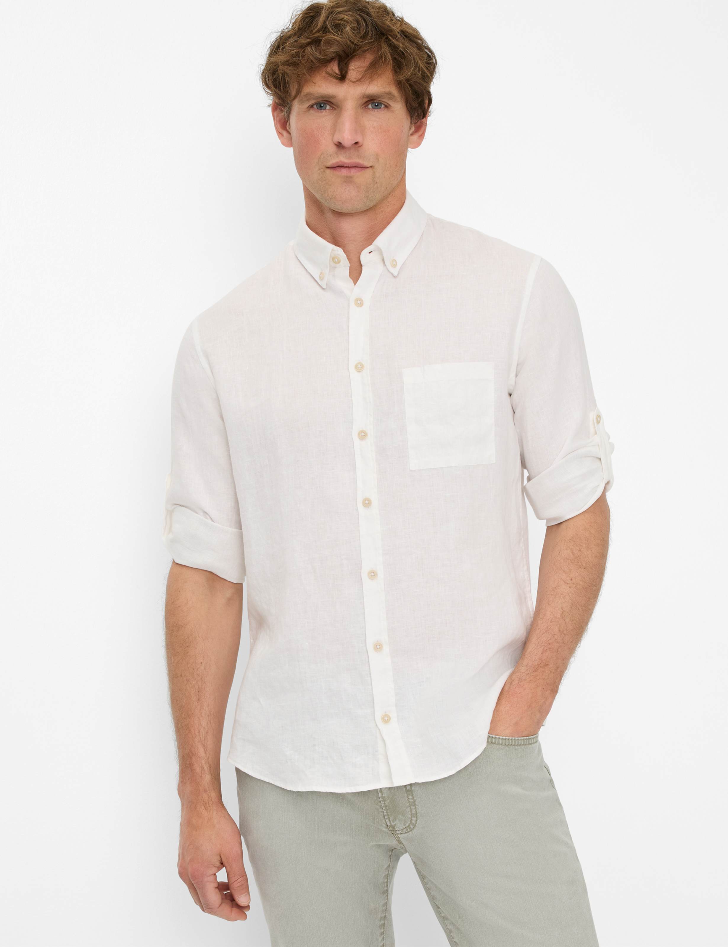 BRAX Dirk U Langarm Hemd - Ivory Linen Mist - 74411900 41-3508-99 von BRAX