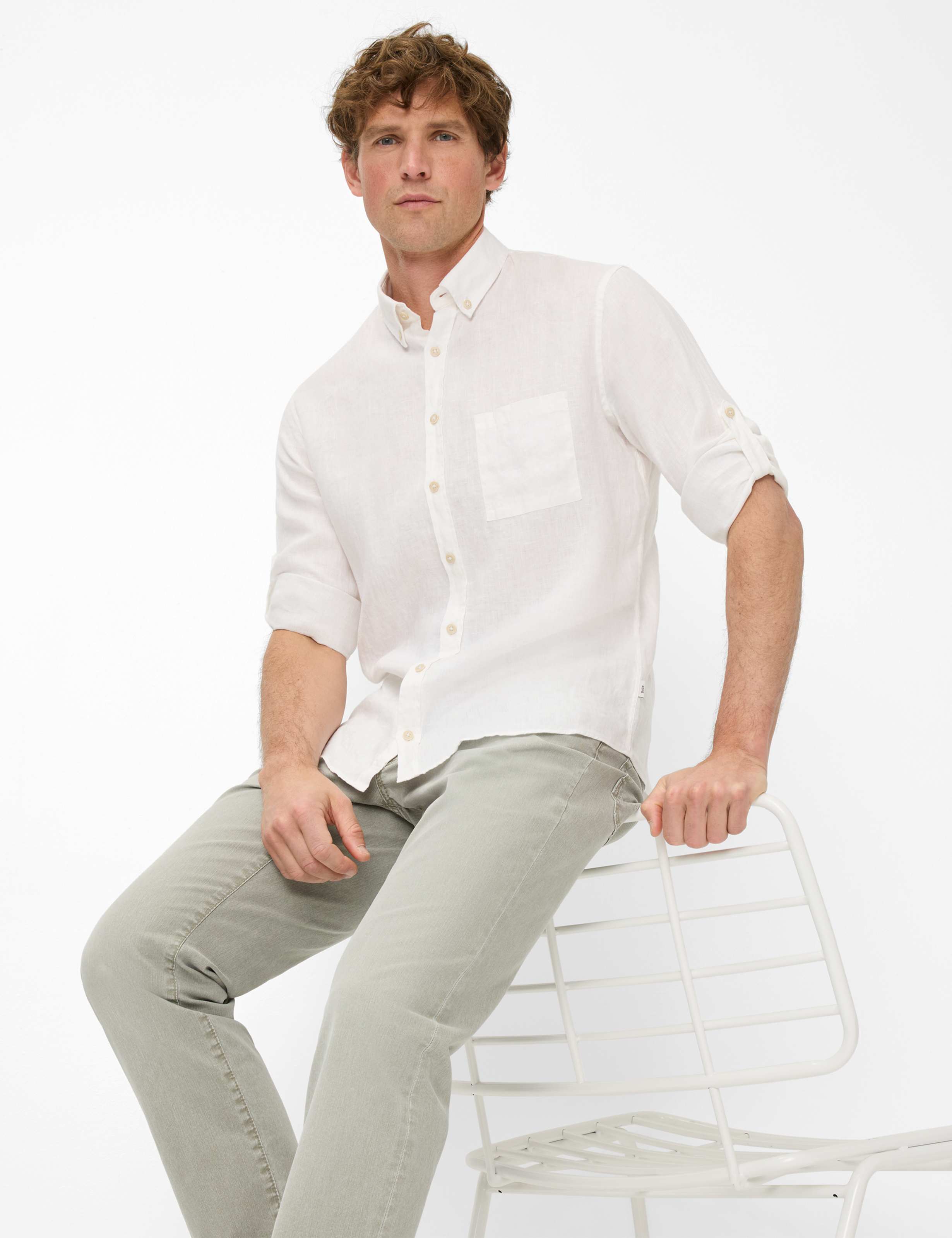 BRAX Dirk U Langarm Hemd - Ivory Linen Mist - 74411900 41-3508-99 von BRAX