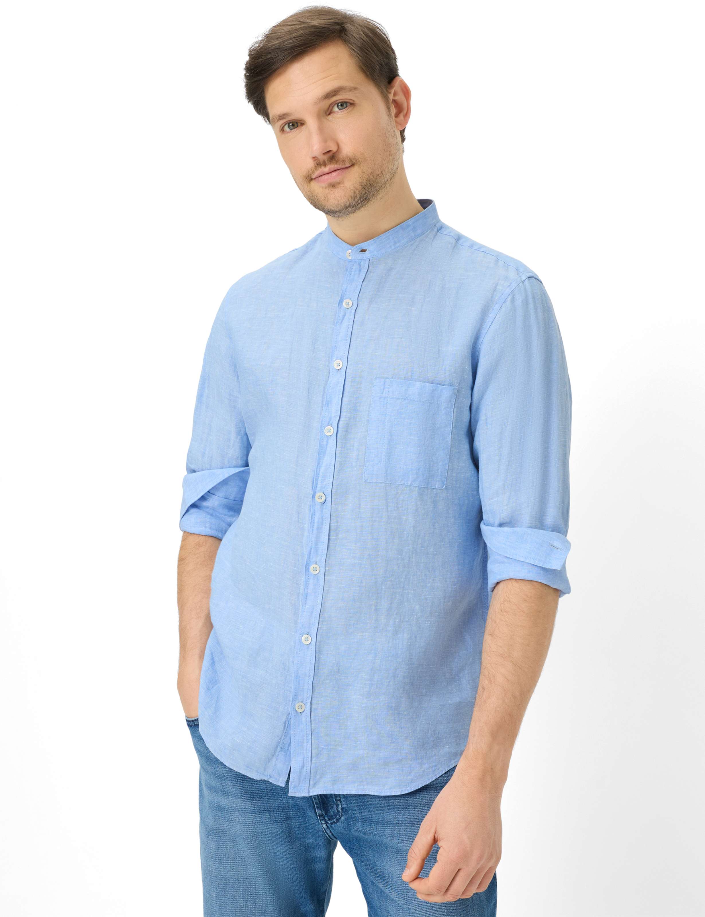 BRAX LARS U Kurzarm Hemd sky 74430200 74-0006-29 - PURE LINEN ULTRALIGHT