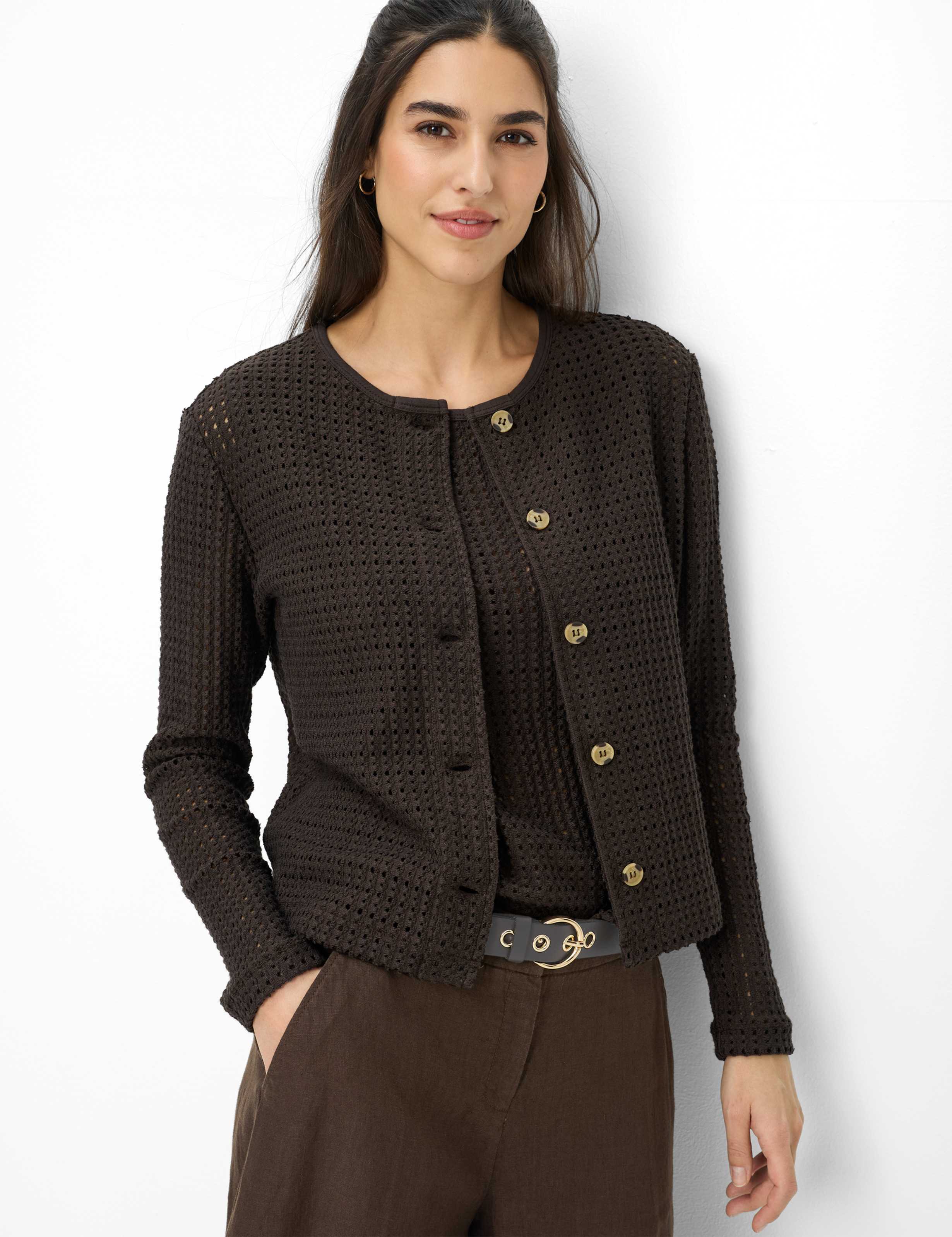BRAX BRENDA.L Strickjacke - Mocha Dot Weave - 90664200 90-0041-52 von BRAX