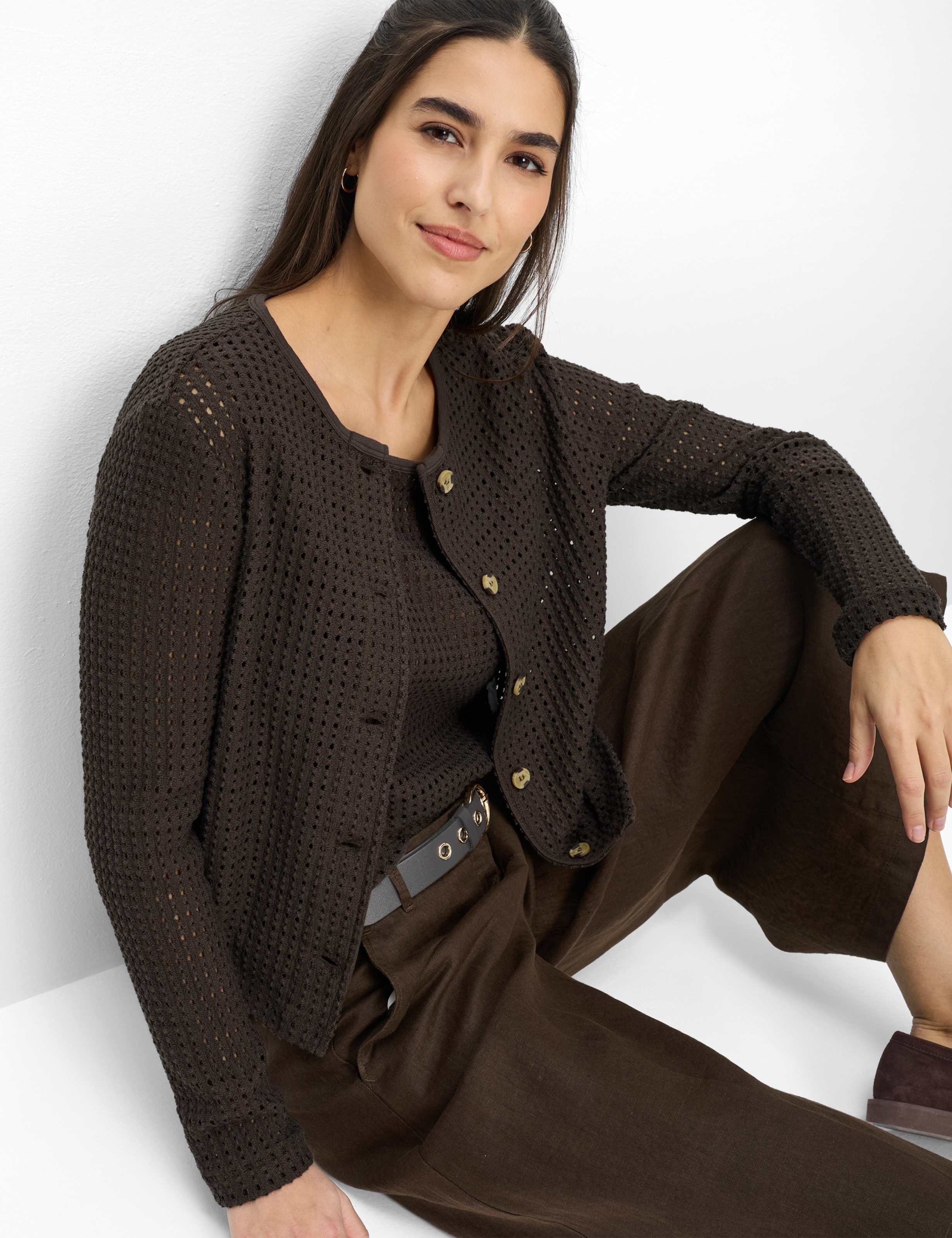 BRAX BRENDA.L Strickjacke - Mocha Dot Weave - 90664200 90-0041-52 von BRAX