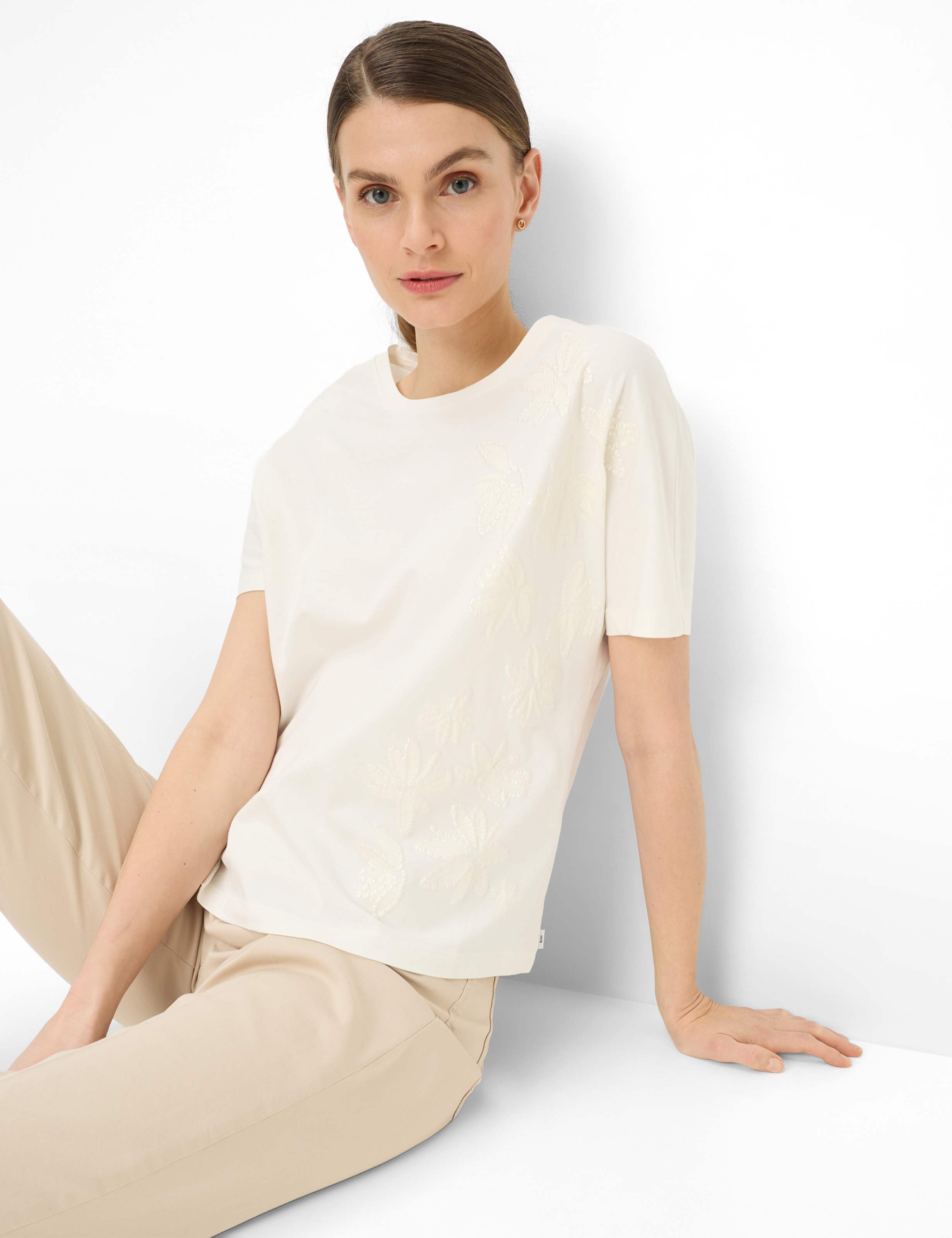 BRAX Caelen.S Kurzarm T-Shirt - Cream Blossom White - 90666200 90-0048-95 von BRAX