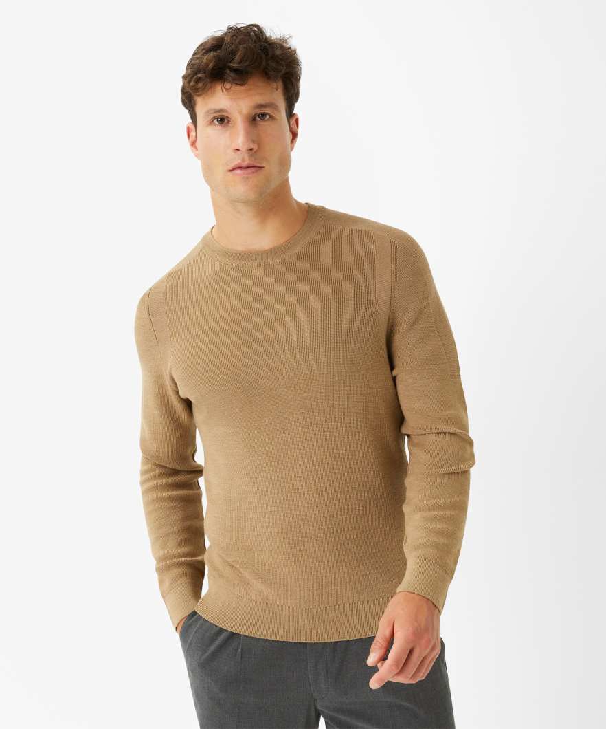 BRAX ROY Rundhals Strickpullover - Amber Woven Sand - 70121900 212007-57 von BRAX