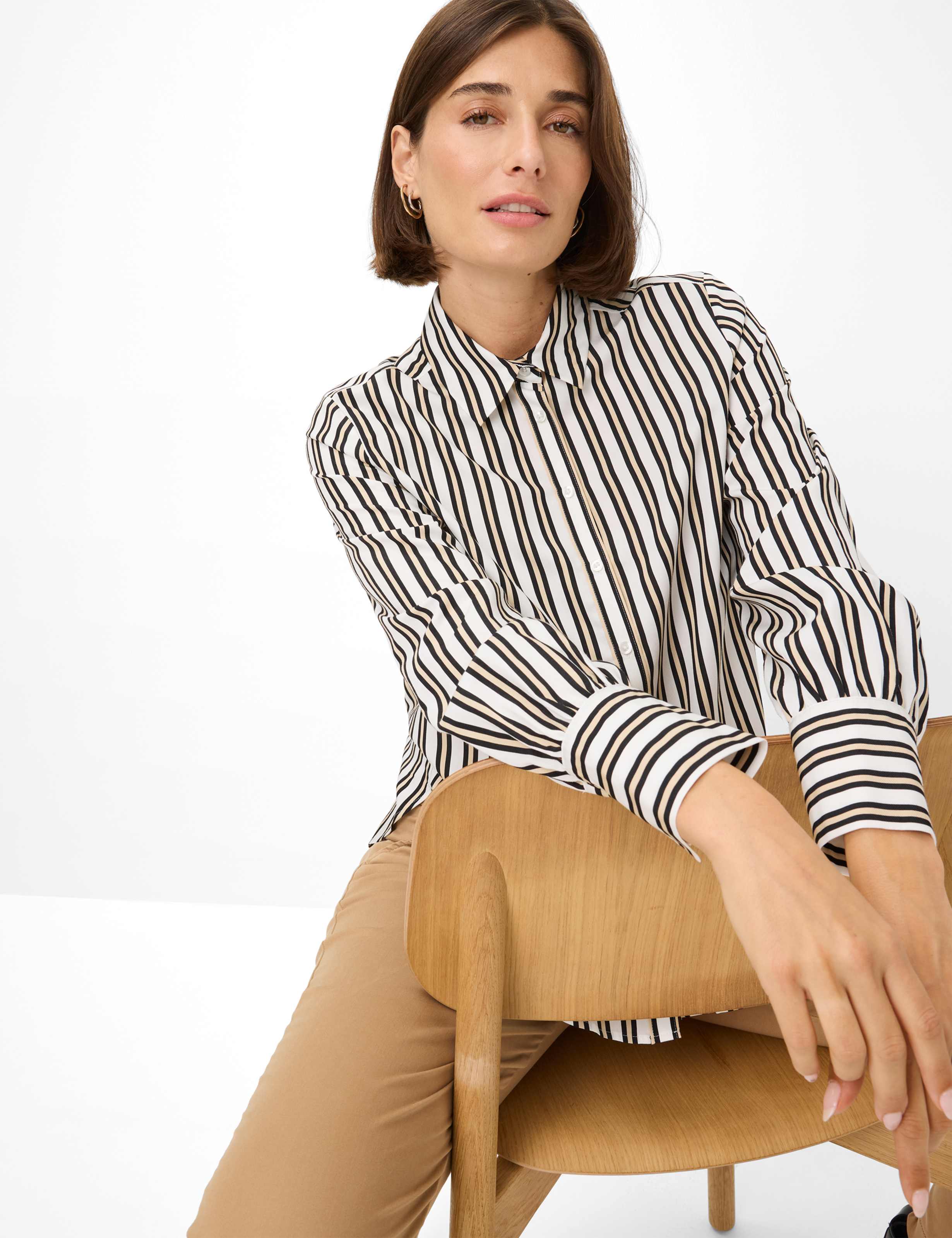 BRAX VIC Langarm Bluse - Seaside Sahara Stripe - 94126000 41-8857-02 von BRAX