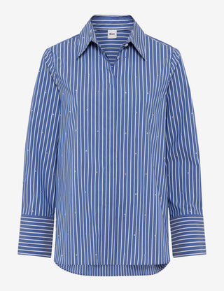BRAX VIKI Langarm Bluse - Coastal Pinstripe Navy - 94122300 47-5708-22