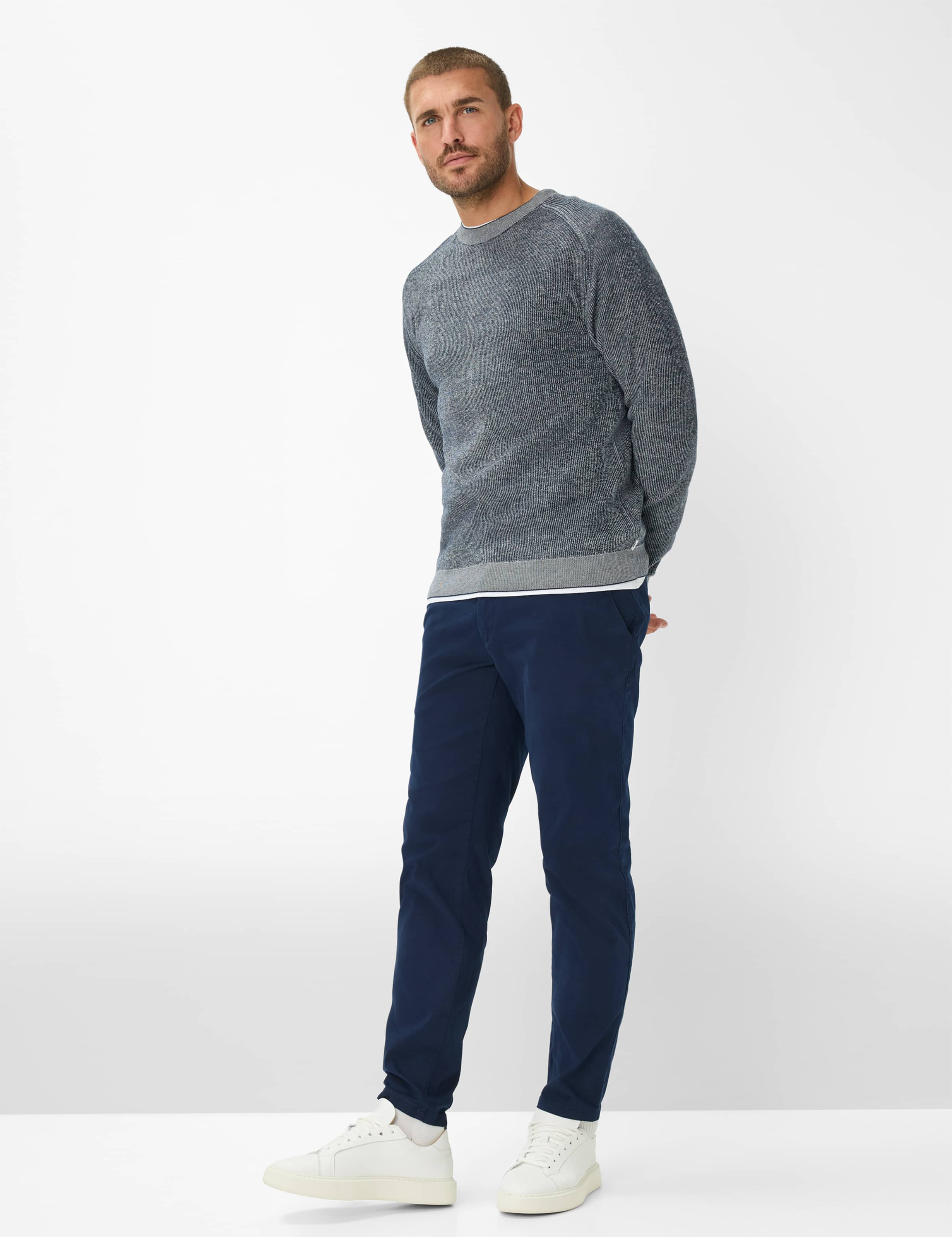 BRAX ROB Strickpullover Rundhals - Midnight Marle Blue - 70131400 27-3078-24 von BRAX