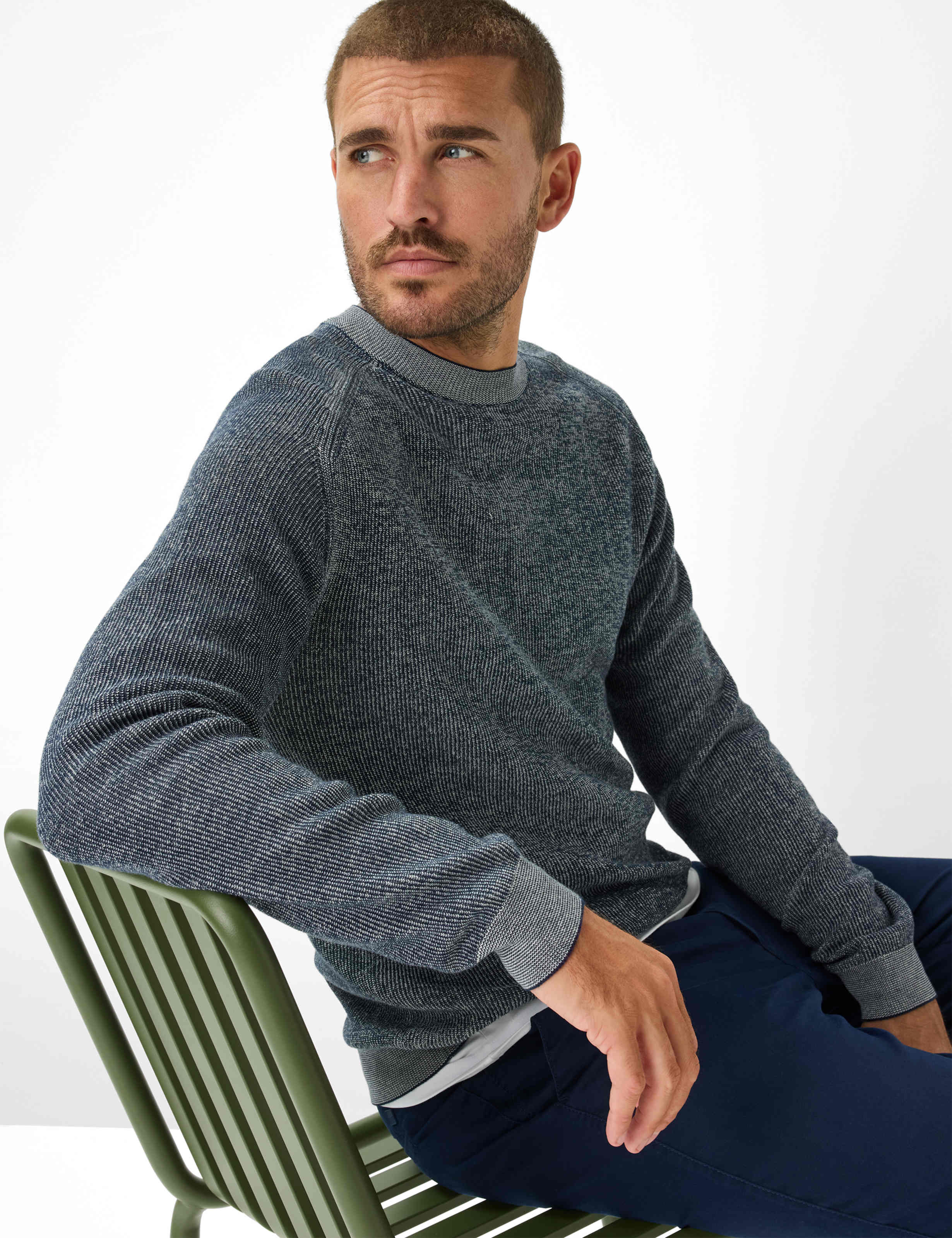 BRAX ROB Strickpullover Rundhals - Midnight Marle Blue - 70131400 27-3078-24 von BRAX