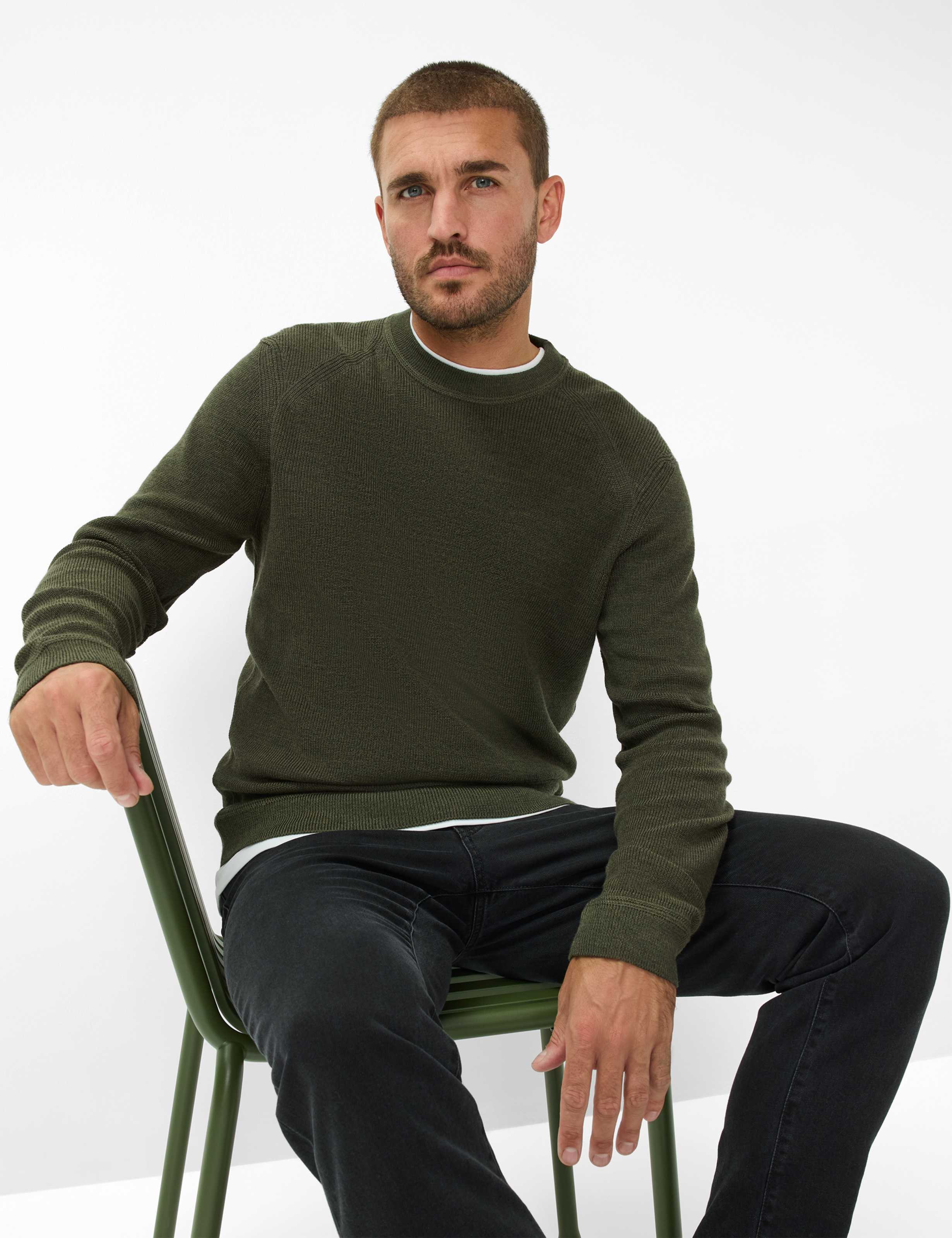 BRAX ROY Strickpullover Rundhals - Deep Moss Green - 70129300 21-2007-30 von BRAX