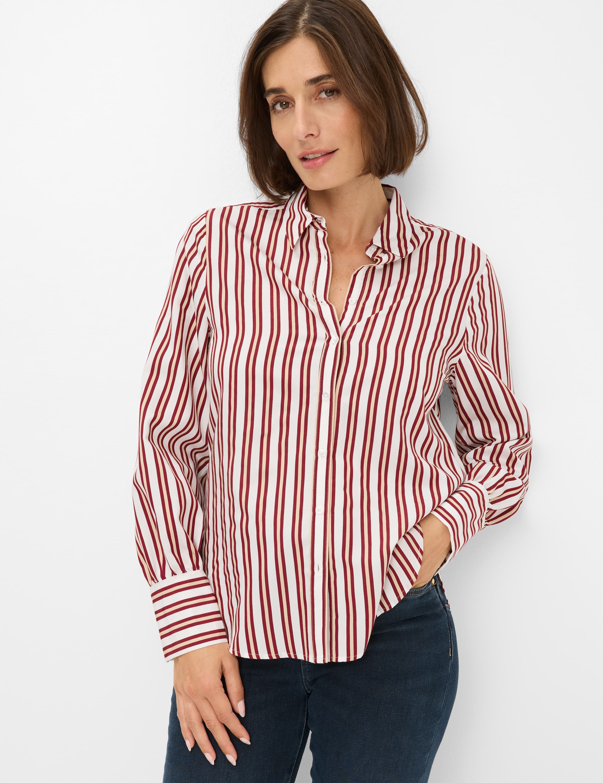 BRAX VIC Bluse - Burgundy Pinstripe Cream - 94126000 41-8857-40 von BRAX