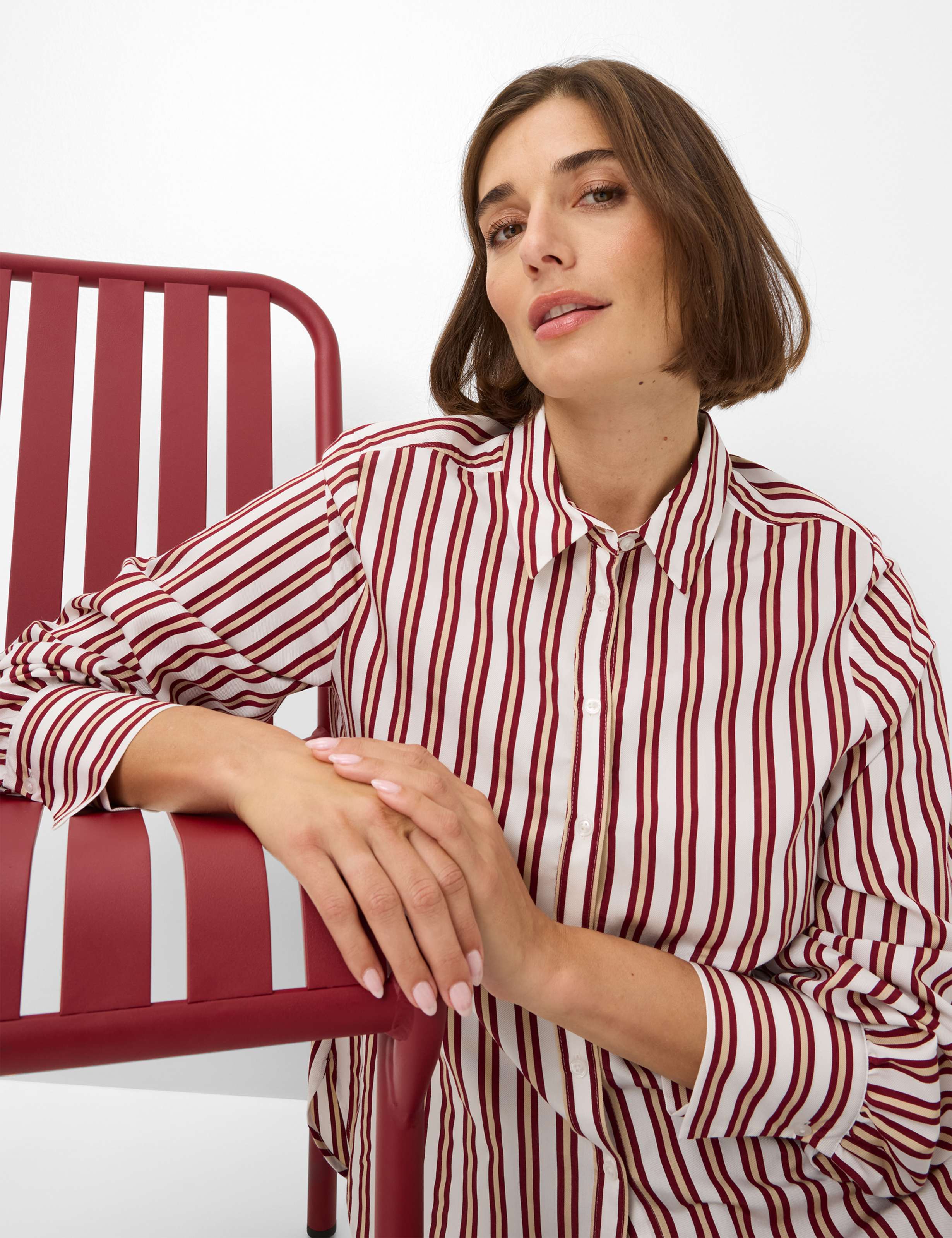BRAX VIC Bluse - Burgundy Pinstripe Cream - 94126000 41-8857-40 von BRAX