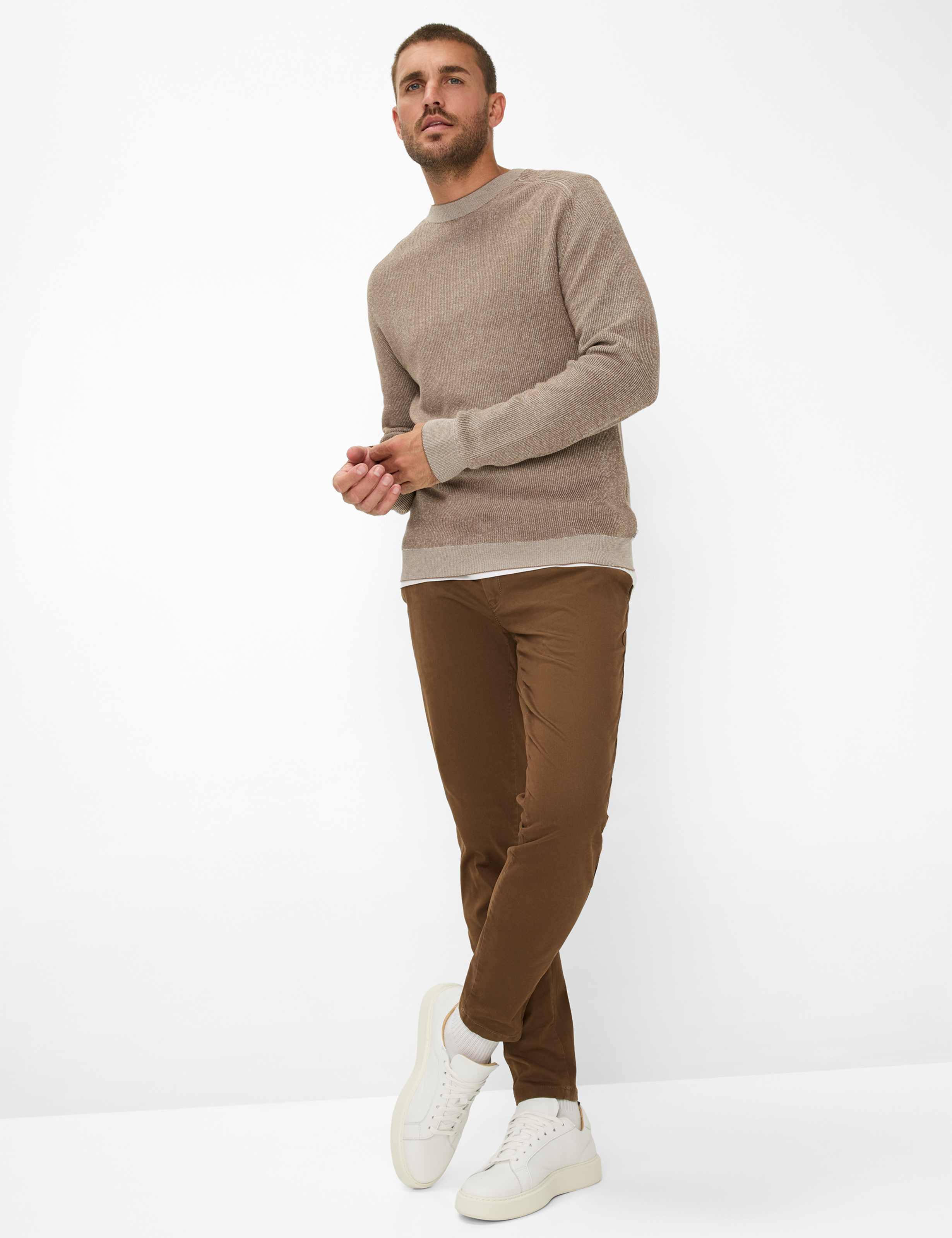 BRAX ROB Strickpullover Rundhals - Saddlewood Beige - 70131400 27-3078-53 von BRAX
