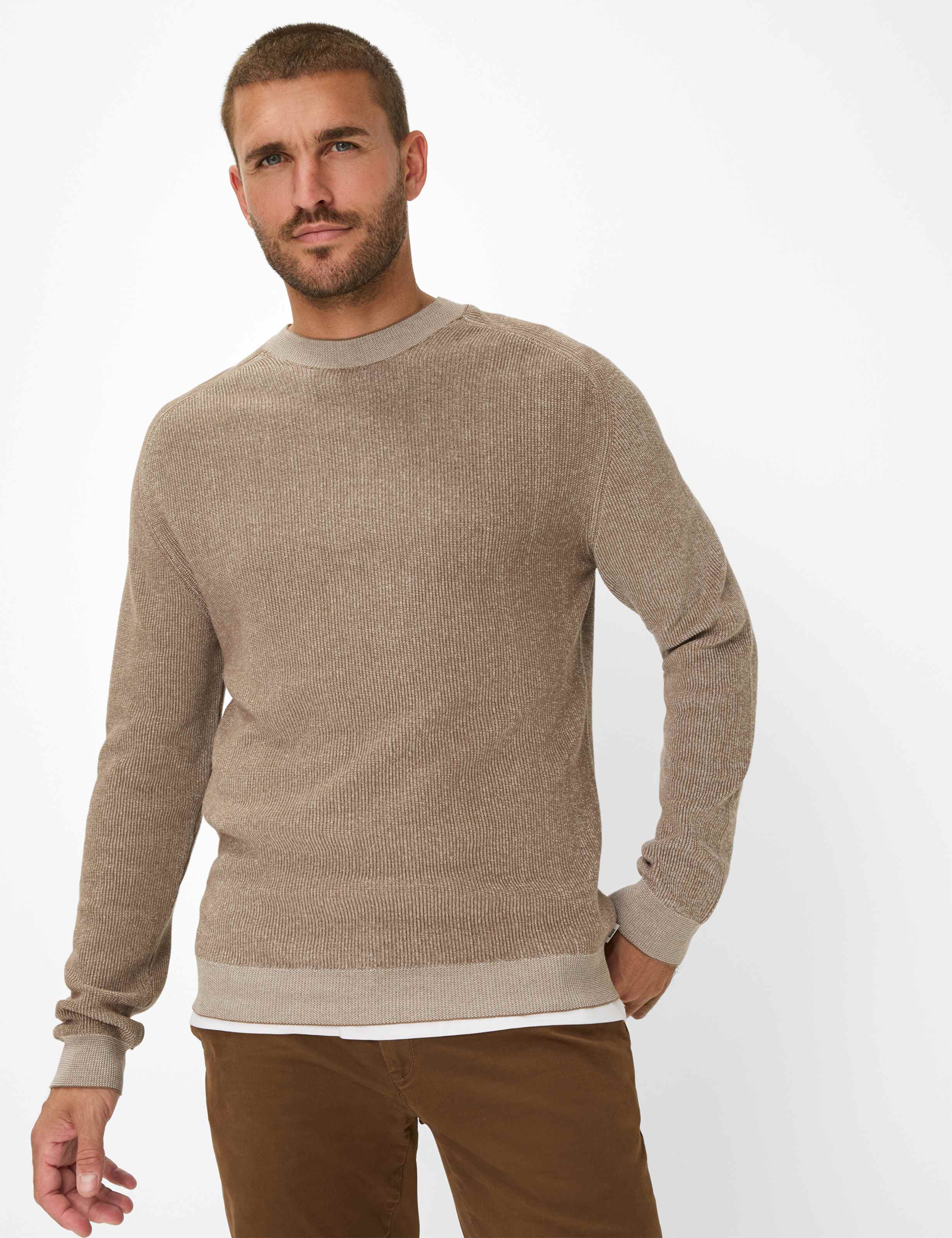 BRAX ROB Strickpullover Rundhals - Saddlewood Beige - 70131400 27-3078-53 von BRAX
