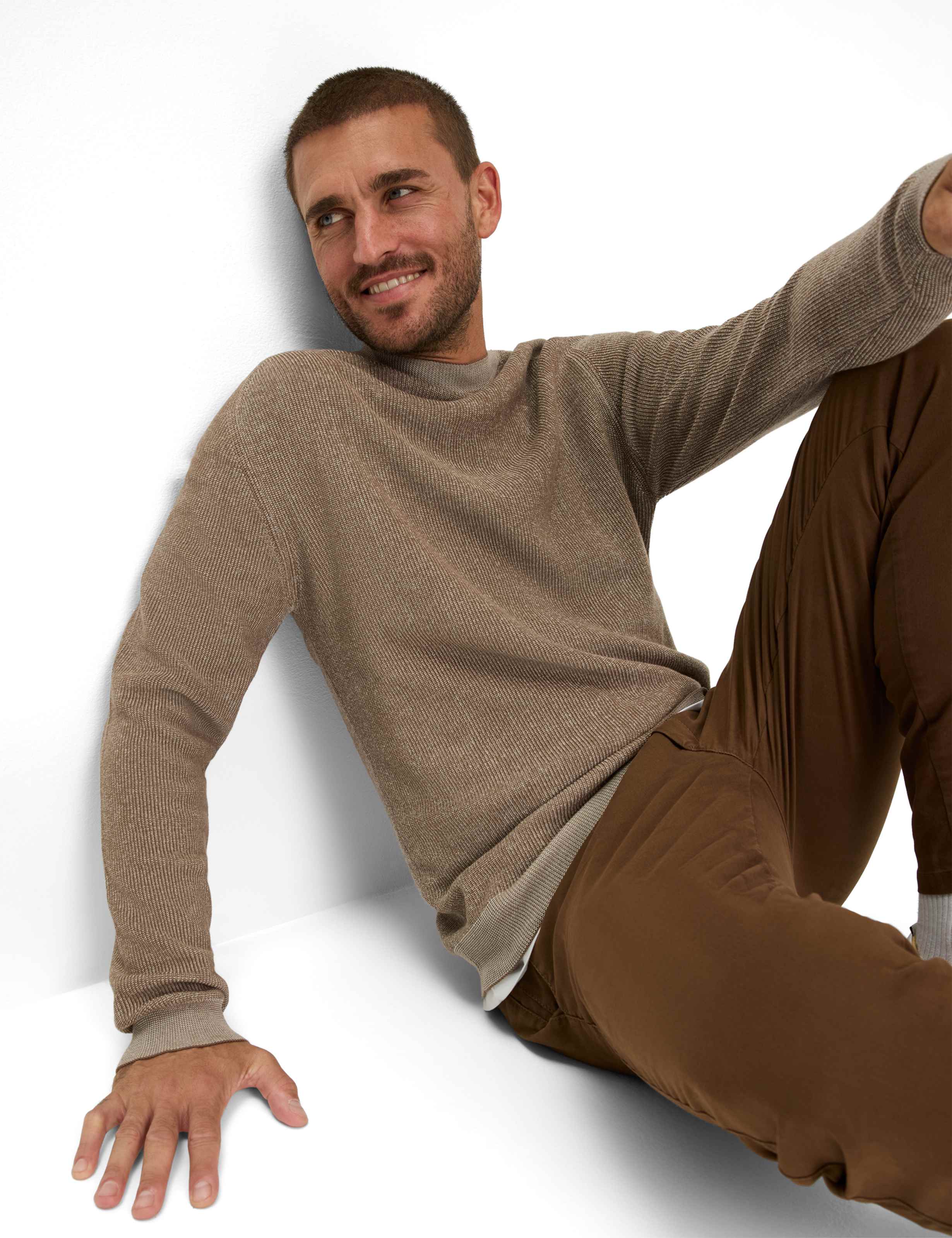 BRAX ROB Strickpullover Rundhals - Saddlewood Beige - 70131400 27-3078-53 von BRAX