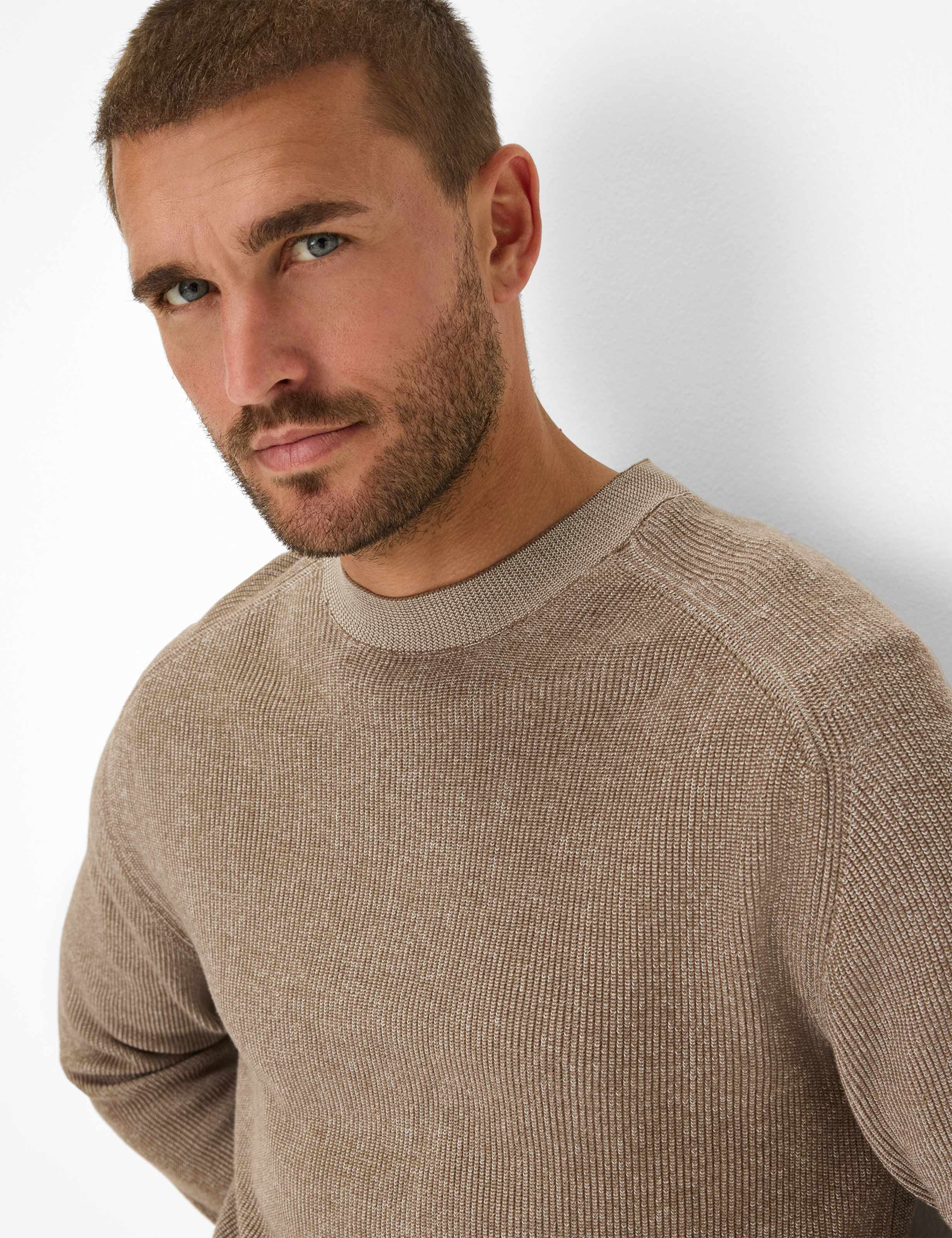 BRAX ROB Strickpullover Rundhals - Saddlewood Beige - 70131400 27-3078-53 von BRAX