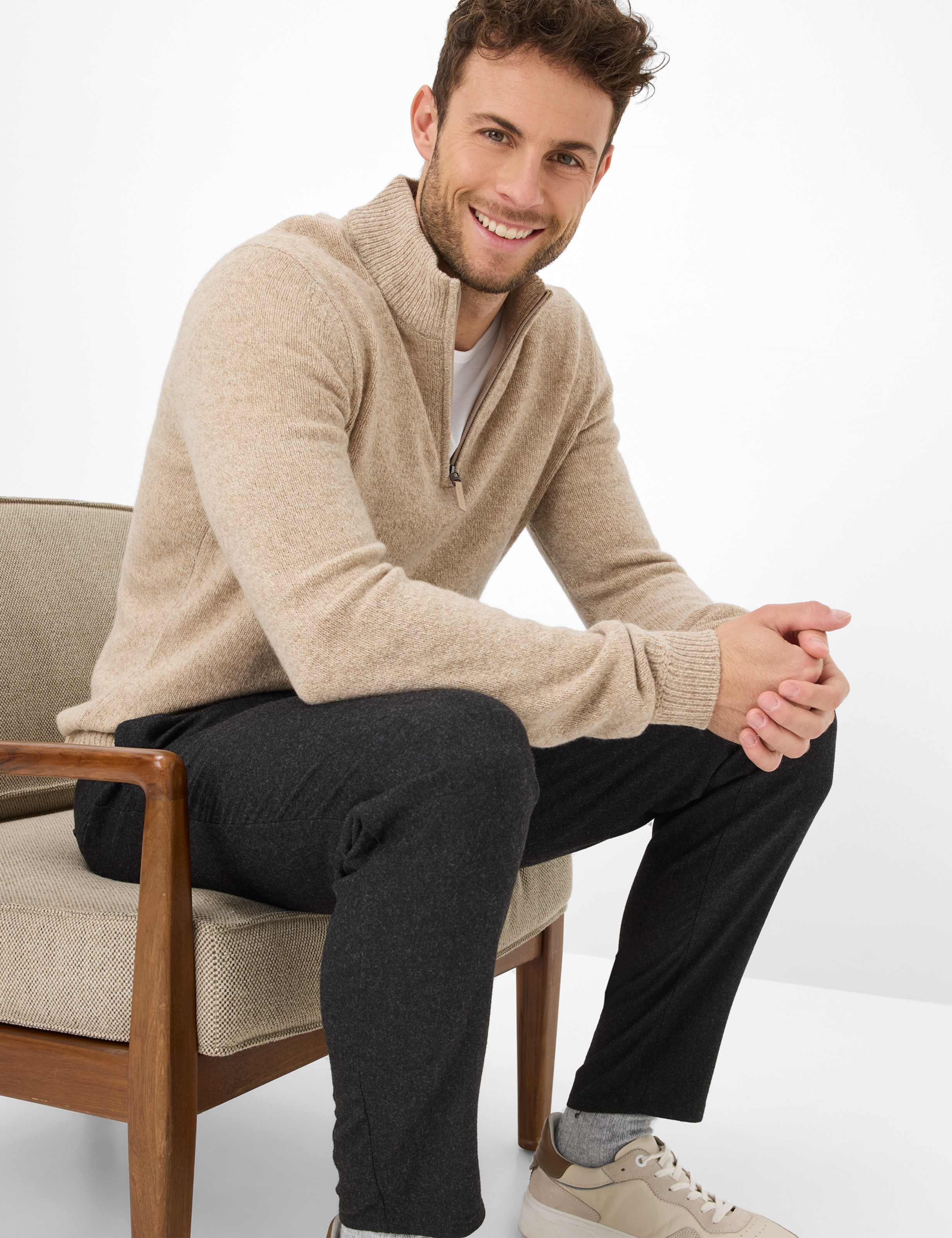 BRAX STEFFEN Langarm Pullover light camel 70133000 27-2358-59 von BRAX