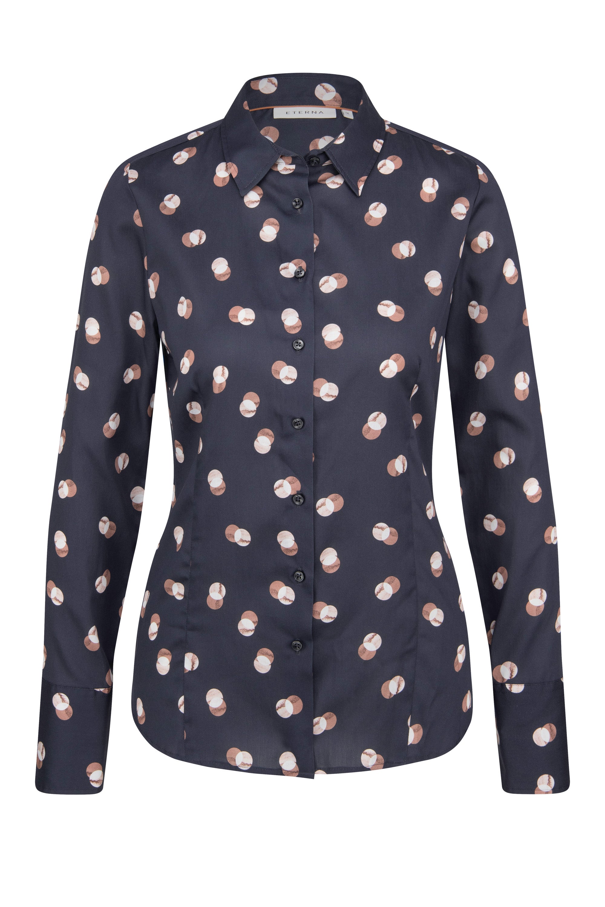ETERNA CLASSIC FIT Langarm Bluse - Cocoa Dot Navy - 7304-38-D708