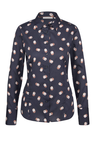ETERNA CLASSIC FIT Langarm Bluse - Cocoa Dot Navy - 7304-38-D708