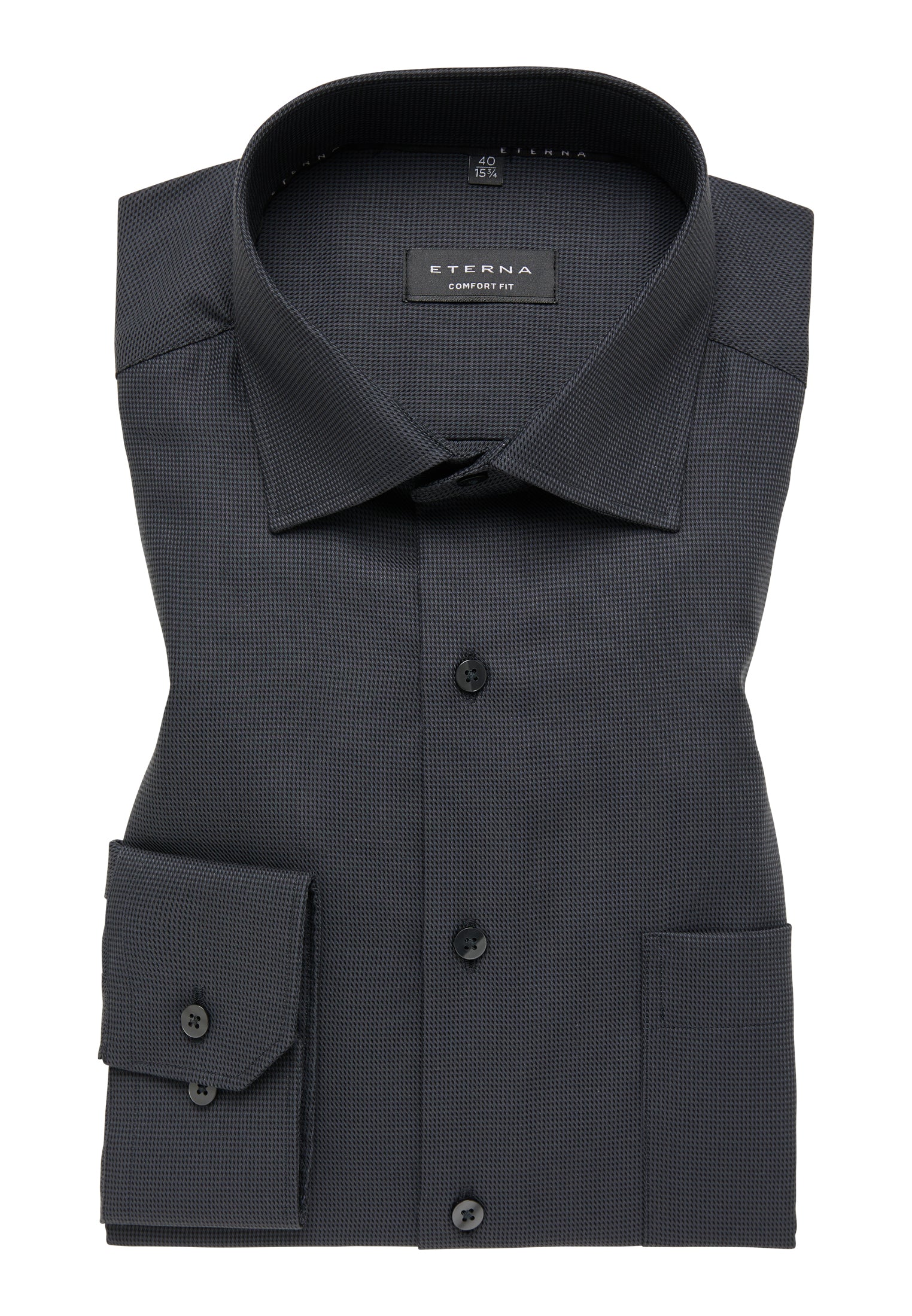 ETERNA COMFORT FIT Langarm Hemd - Midnight Herringbone - 3116-38-E169