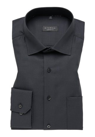 ETERNA COMFORT FIT Langarm Hemd - Midnight Herringbone - 3116-38-E169