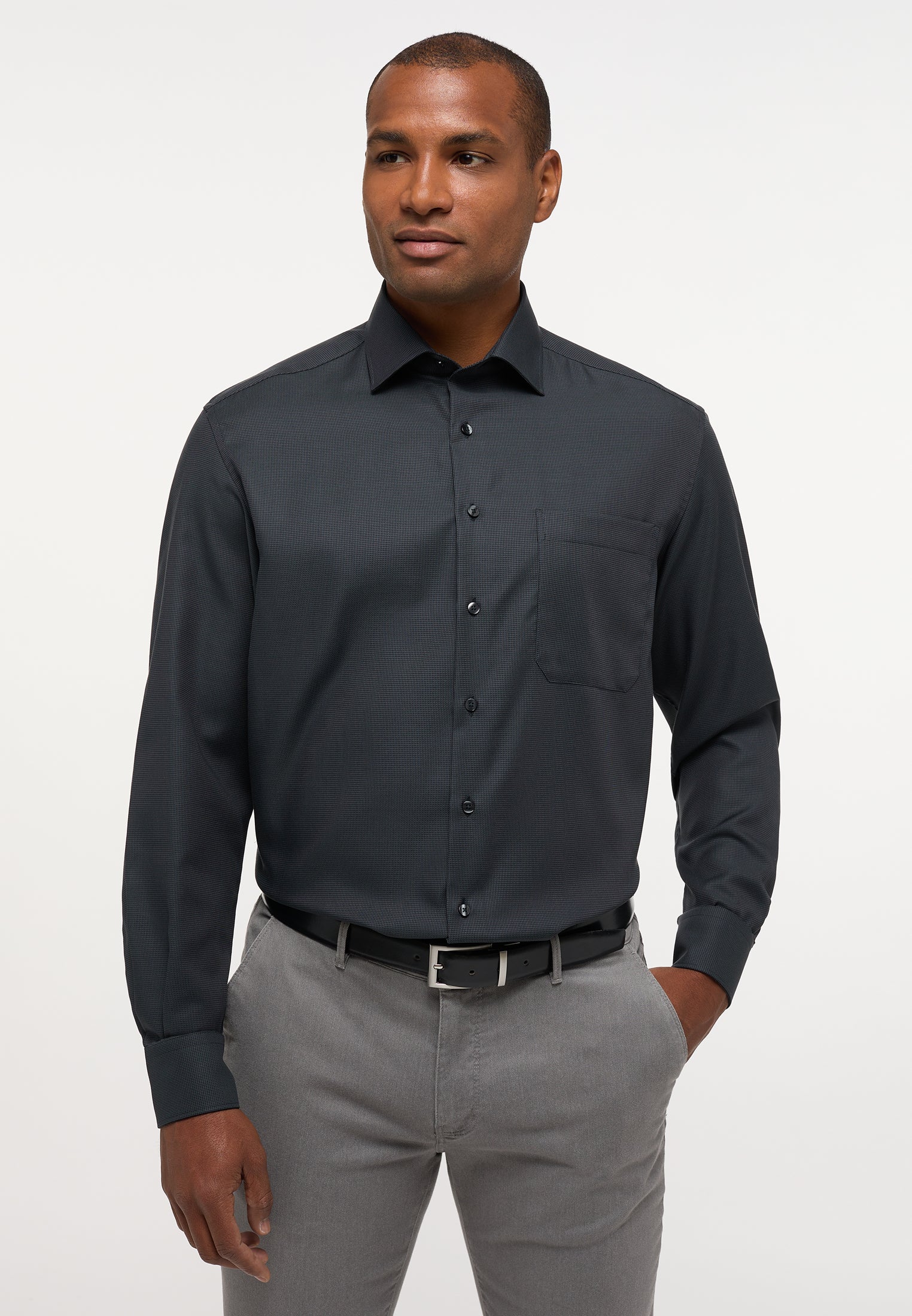 ETERNA COMFORT FIT Langarm Hemd - Midnight Herringbone - 3116-38-E169 von Eterna