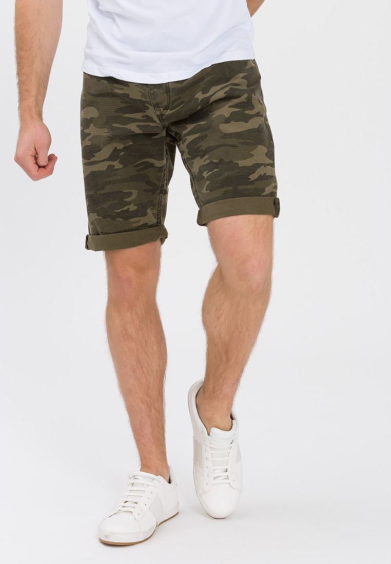 CROSS JEANS LEOM Shorts - Darkwood Camo Green - A565-072