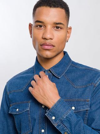 CROSS JEANS Langarm Jeanshemd - Midnight Indigo Blue - A208-067