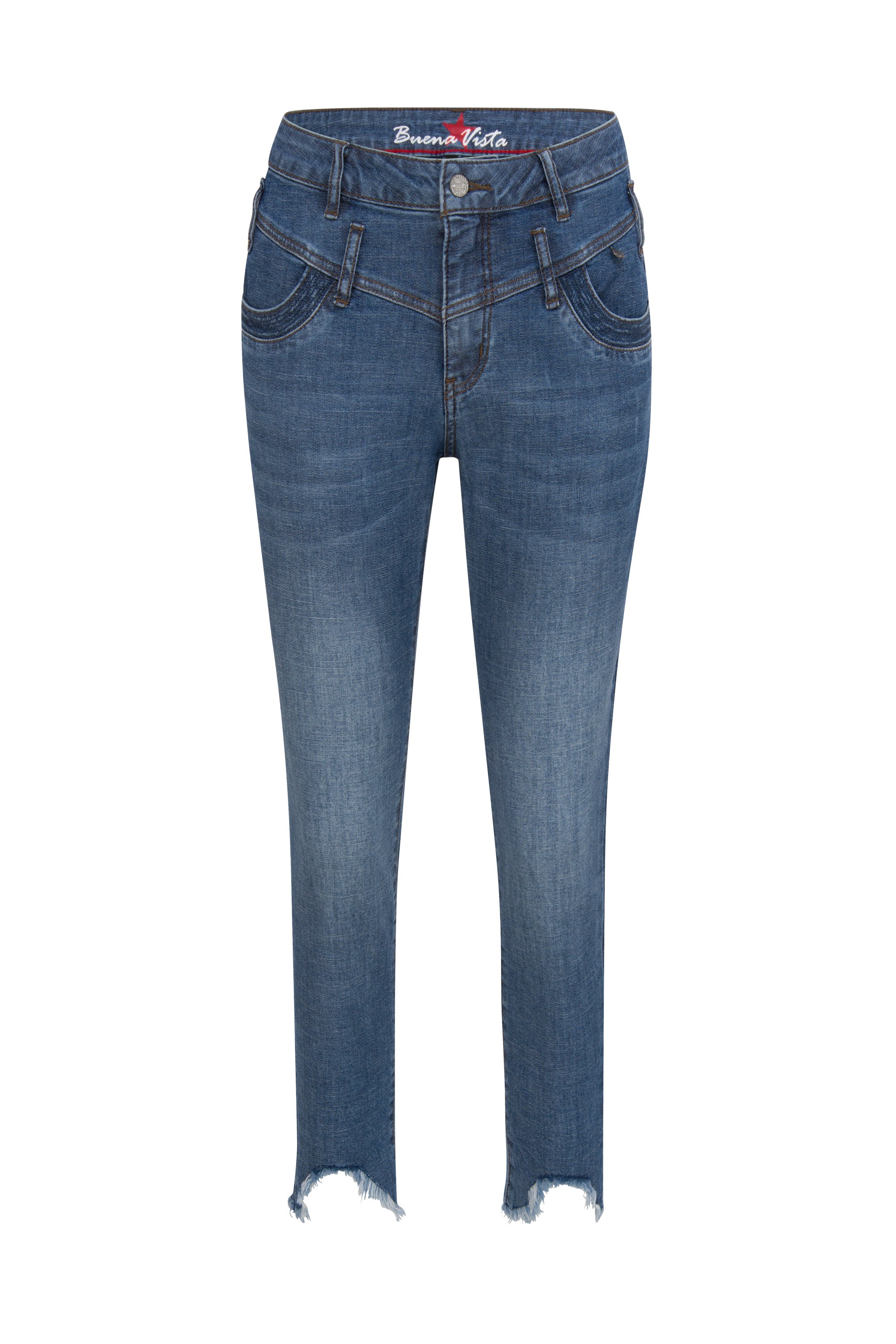 BUENA VISTA FLORIDA 7/8 frayed destroy mid blue 2107 J5744 319 O.2851 - Stretch Denim