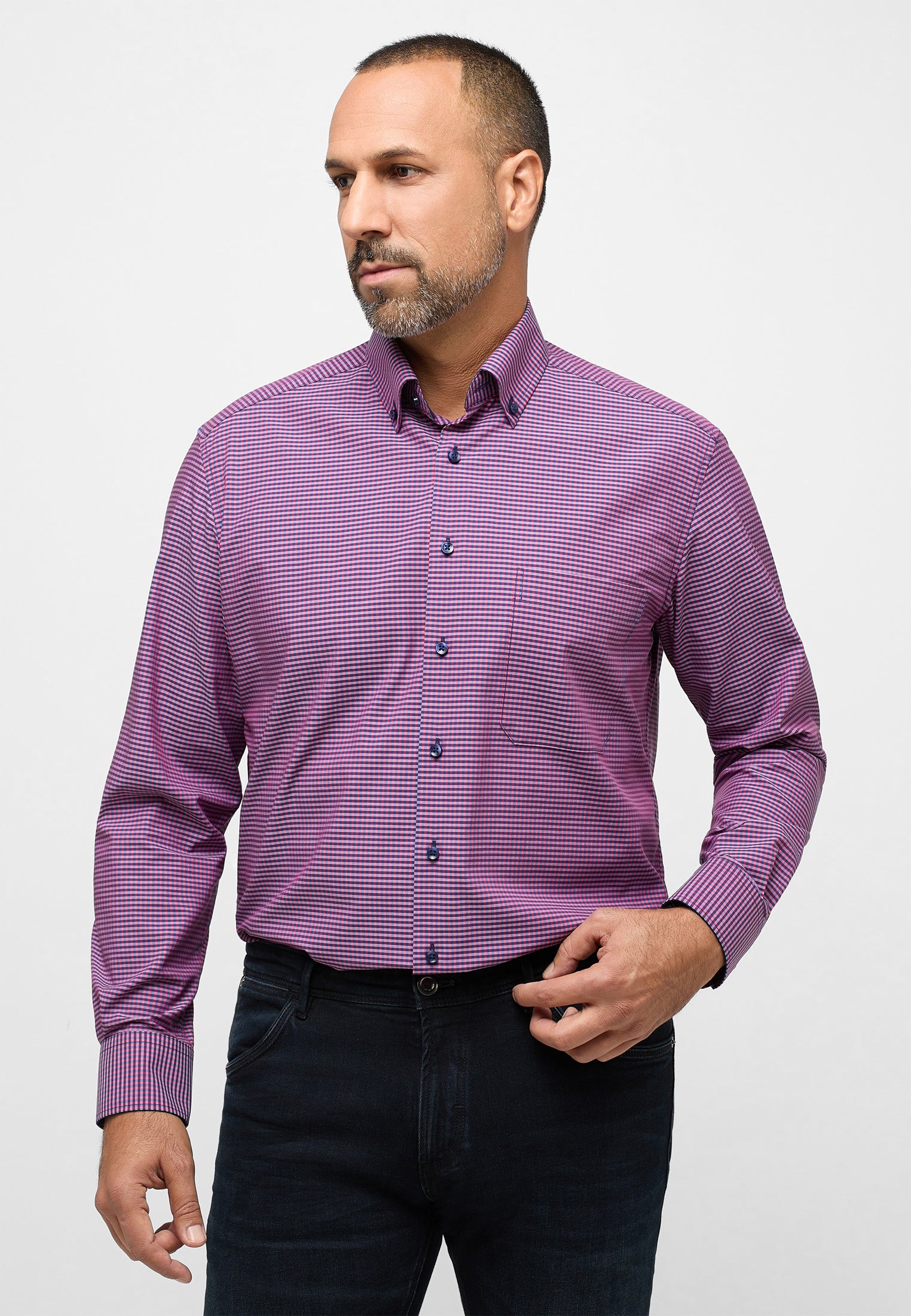 ETERNA COMFORT FIT Langarm Hemd - Crimson Harbor Checks - 8913-58-E146 von Eterna