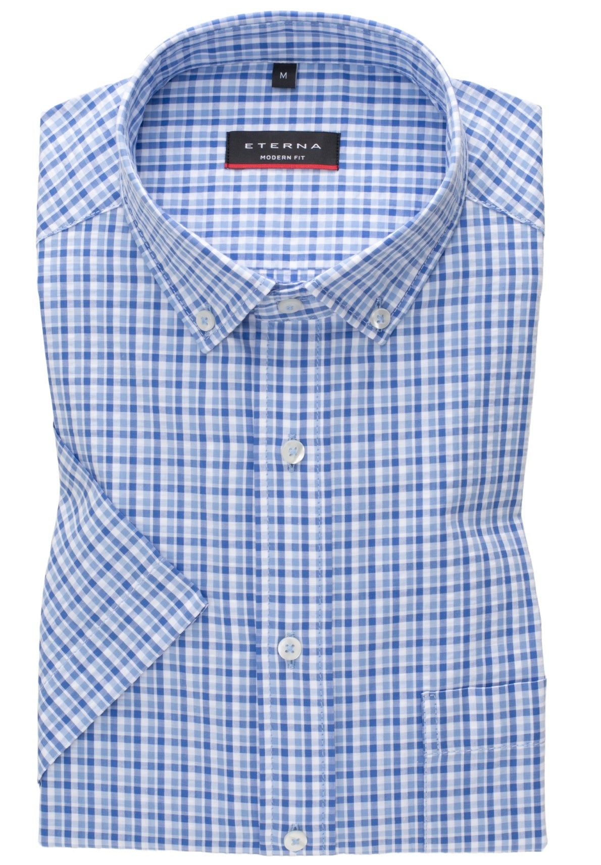 ETERNA MODERN FIT Kurzarm Hemd - Cornflower Grid Blue - 2374-12-C293