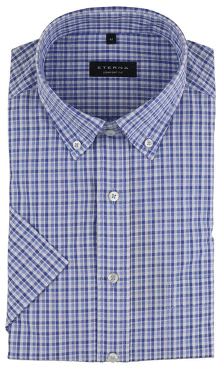ETERNA COMFORT FIT Kurzarm Hemd - Blue Check Harmony - 2374-12-K294