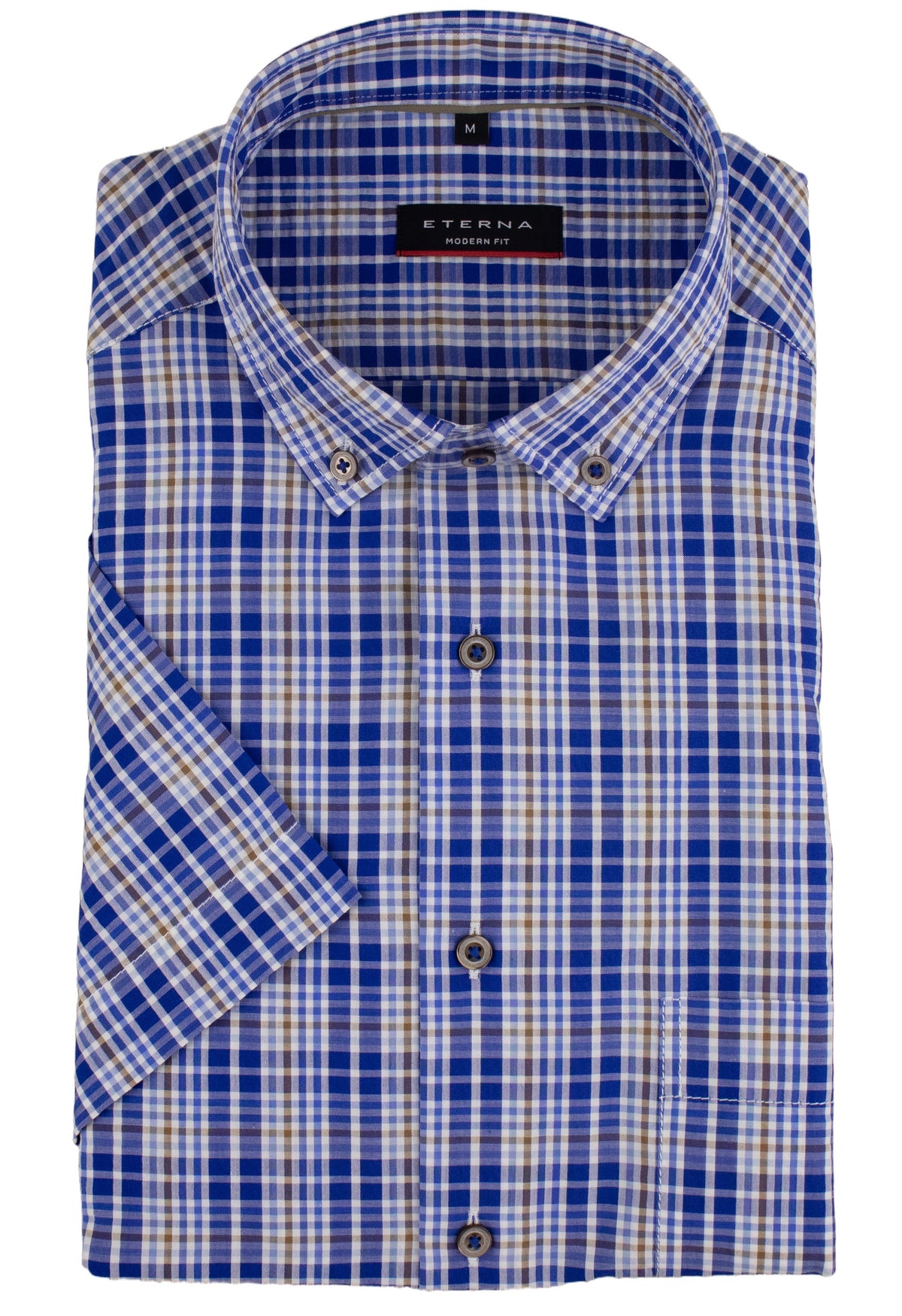 ETERNA MODERN FIT Kurzarm Hemd - Coastal Check Blue - 2375-16-C29U