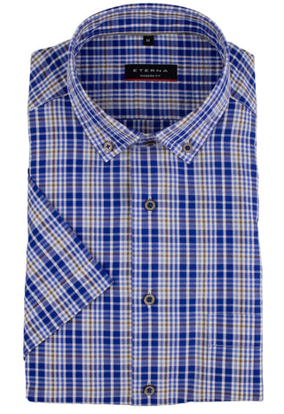 ETERNA MODERN FIT Kurzarm Hemd - Coastal Check Blue - 2375-16-C29U