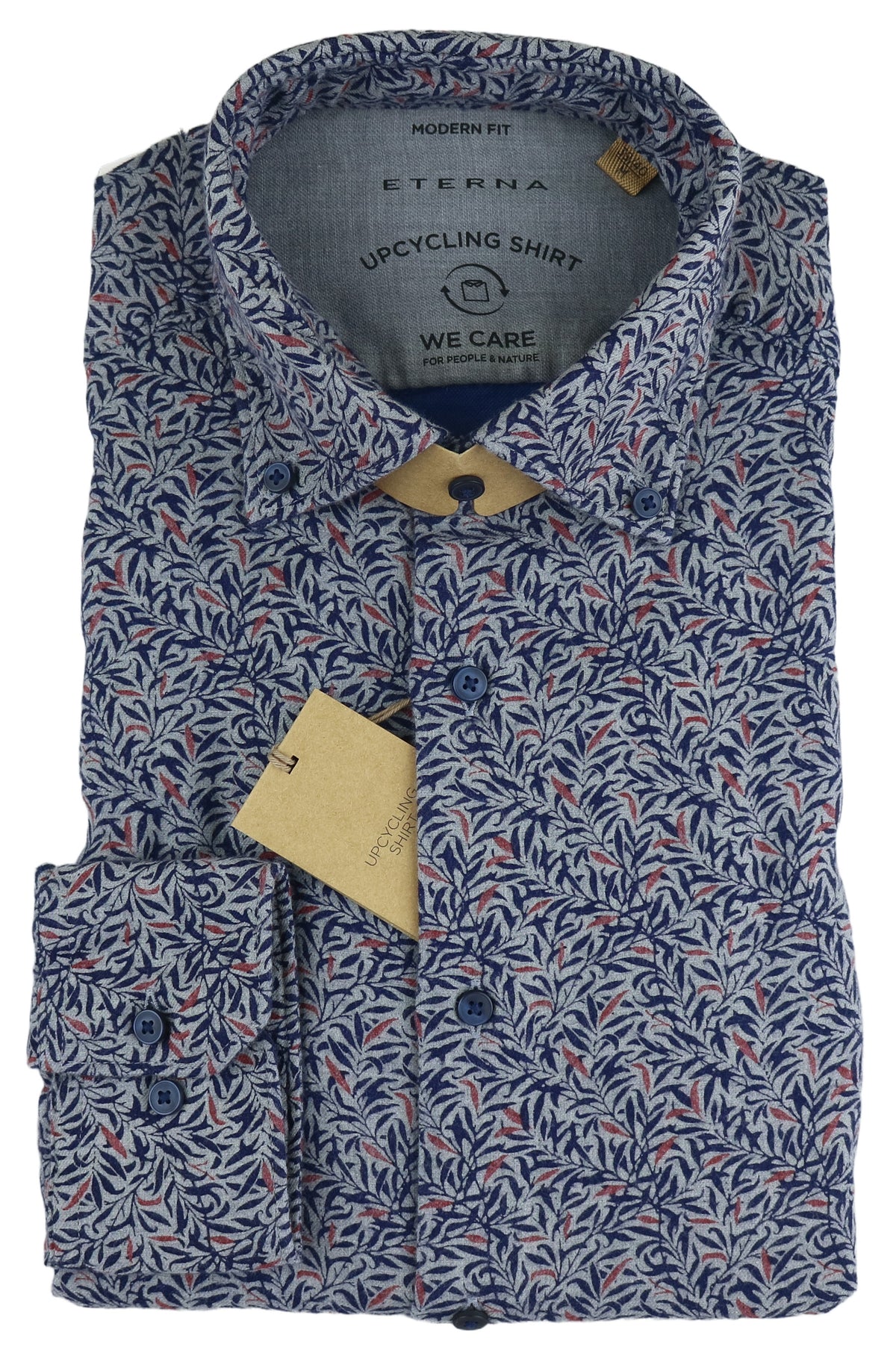ETERNA MODERN FIT UPCYCLING SHIRT - Coastal Ink Floral - 2397-38-VS74