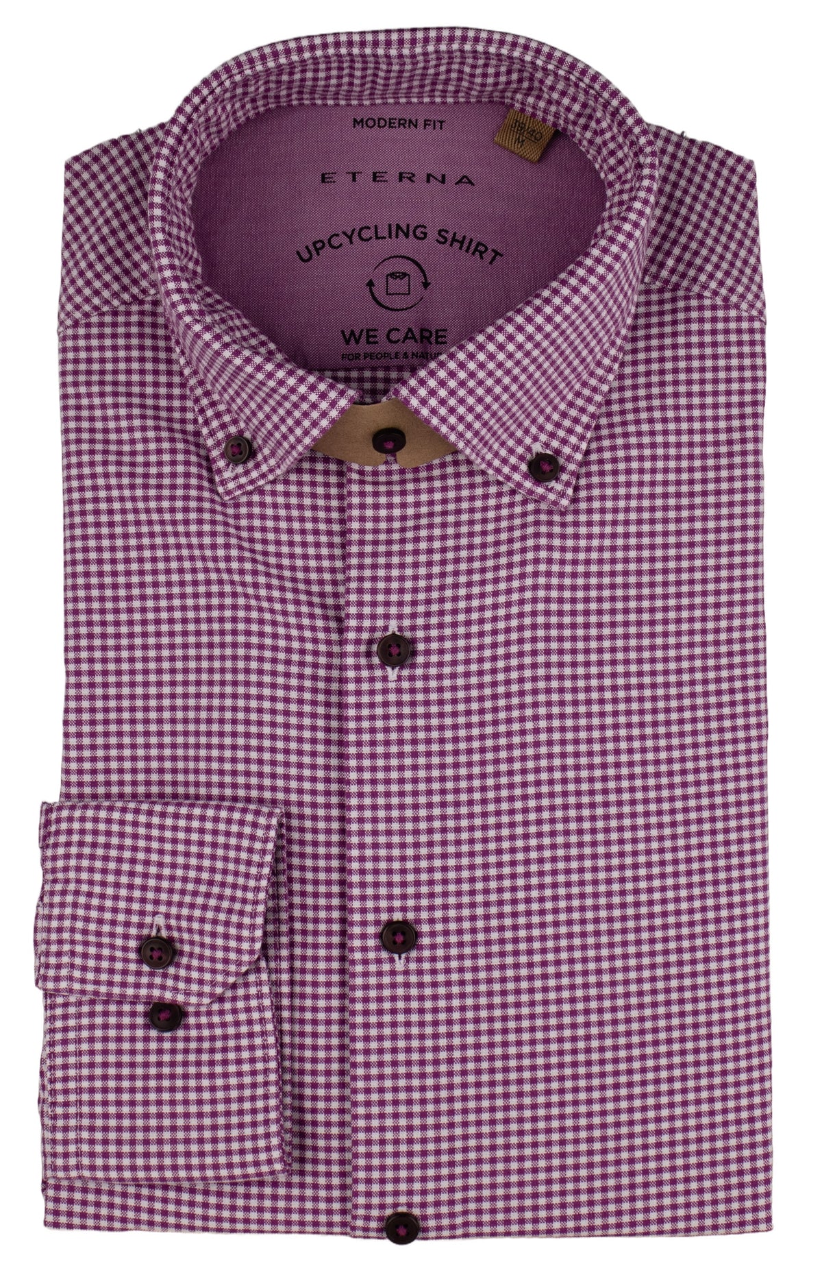 ETERNA MODERN FIT UPCYCLING SHIRT Langarm Hemd - Berry Gingham Rose - 2425-92-VS74