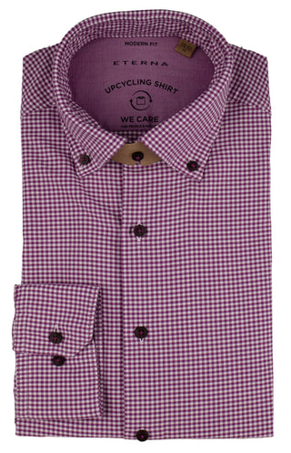 ETERNA MODERN FIT UPCYCLING SHIRT Langarm Hemd - Berry Gingham Rose - 2425-92-VS74
