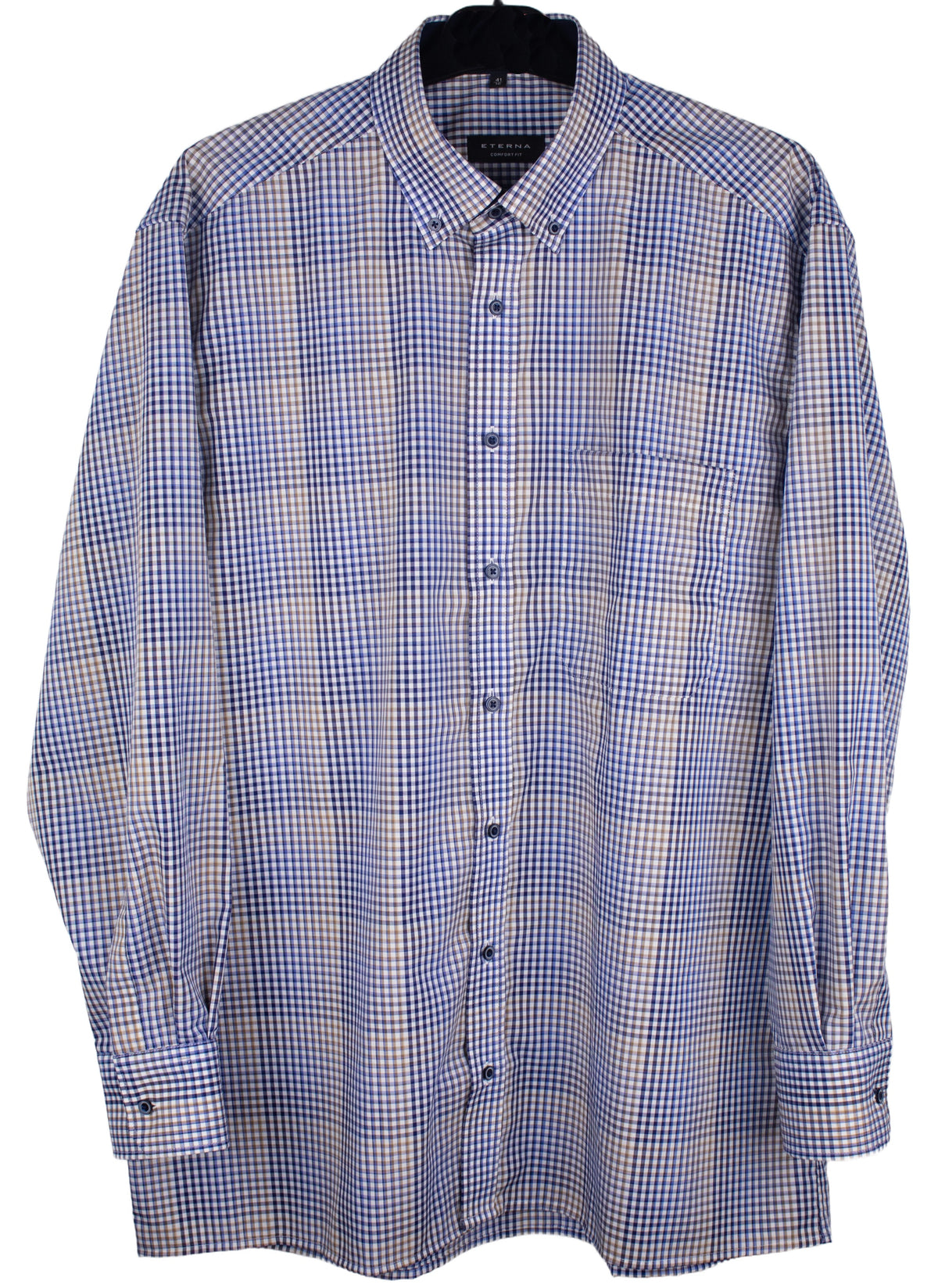ETERNA COMFORT FIT Langarm Hemd - Ocean Plaid Brown - 3683-59-E144