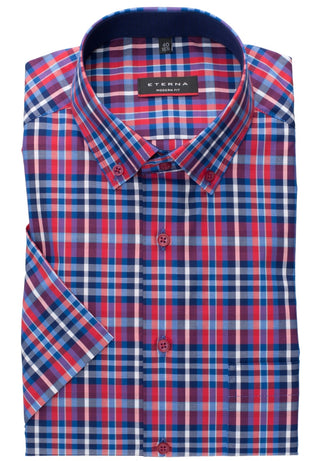 ETERNA MODERN FIT Kurzarm Hemd - Midnight Red Blue - 3772-17-C04U